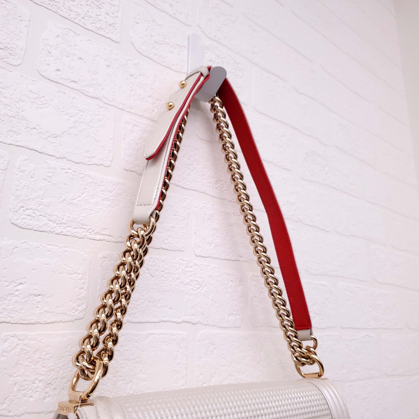 CHANEL CREAM AND RED CUBE BOY JUMBO FLAP BAG