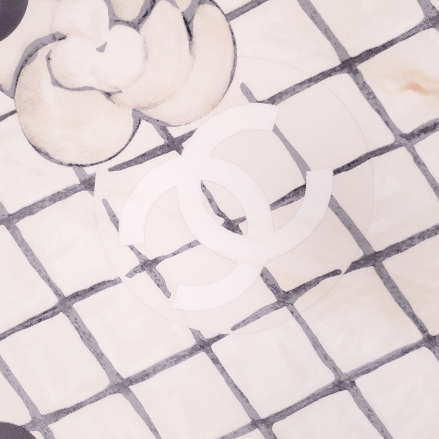 CHANEL CREAM CAMÉLIA LOGO SILK SCARF