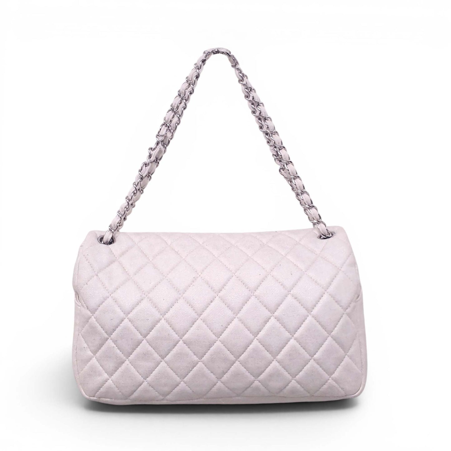 CHANEL CREAM SHIMMER QUILTED JERSEY CC FLAP BAG