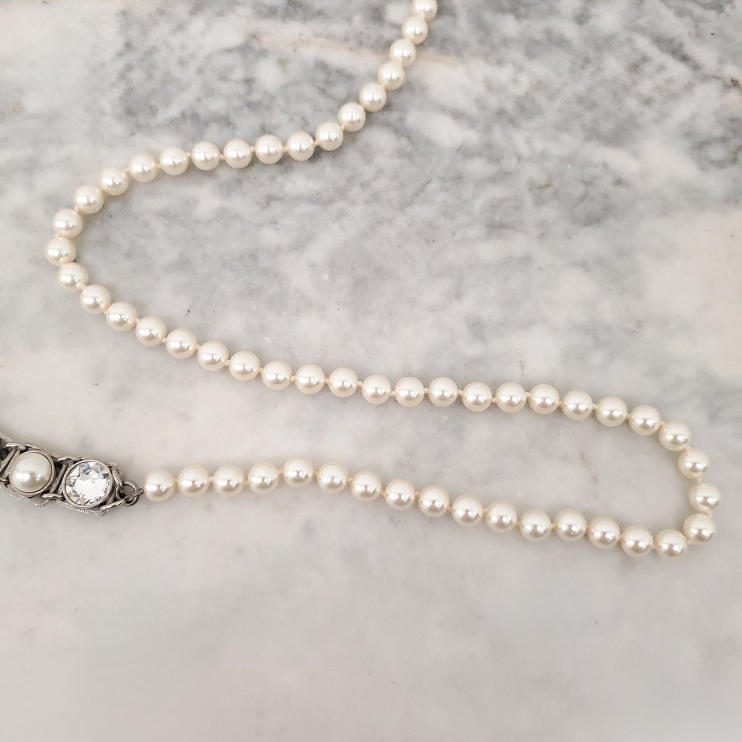 CHANEL PEARL AND SQUARE CRYSTAL 'CHANEL' NECKLACE