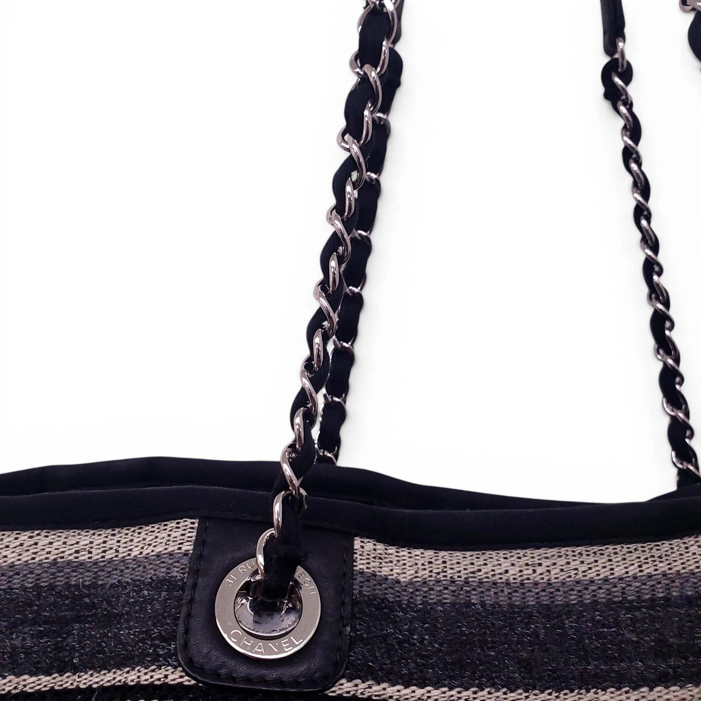 CHANEL SMALL STRIPED PARIS-HAMBURG DEAUVILLE TOTE BAG
