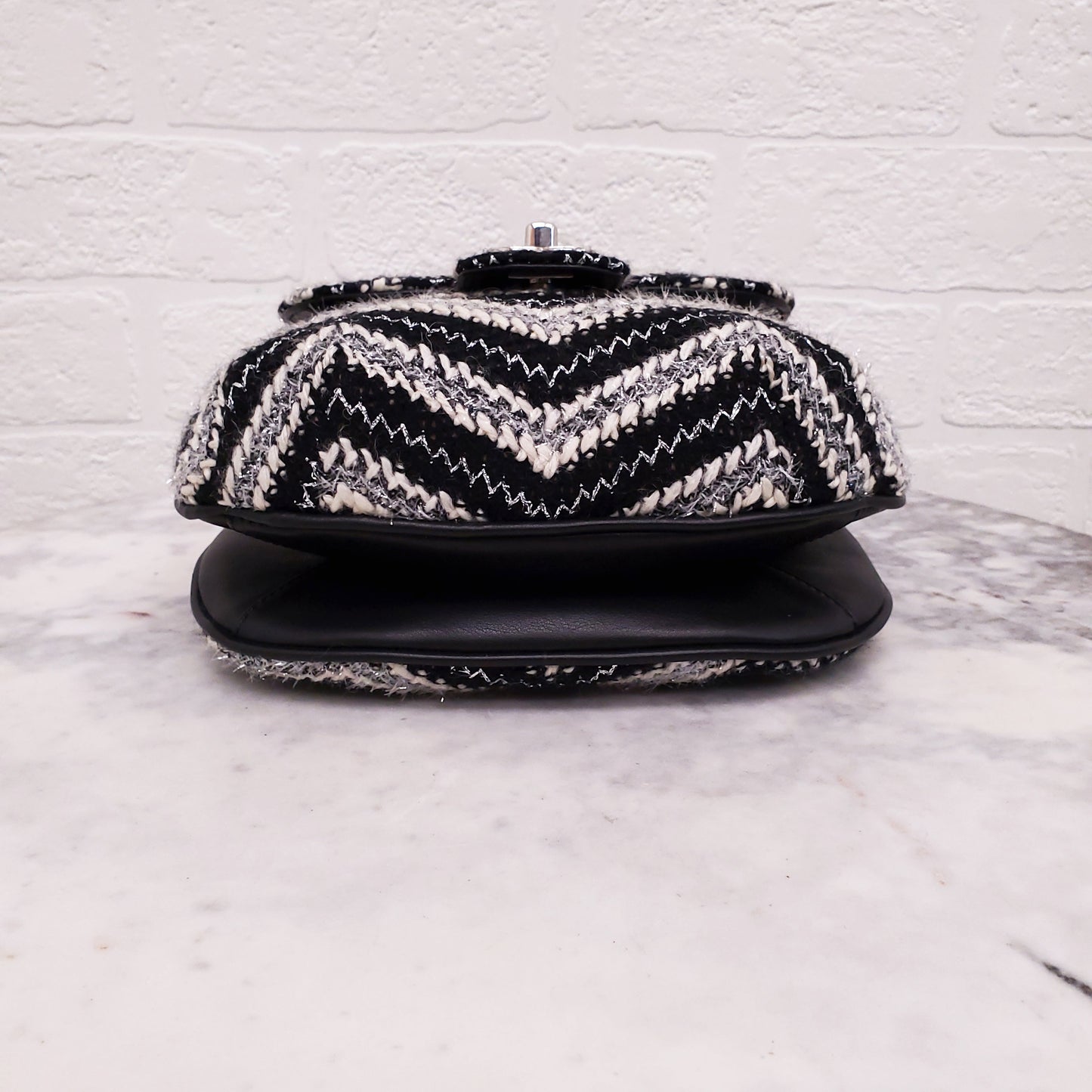 CHANEL TWEED CHEVRON TOP HANDLE FLAP BAG