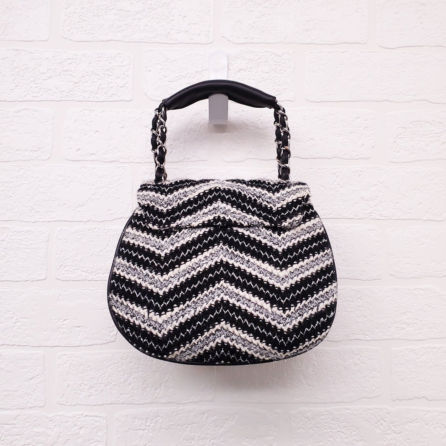 CHANEL TWEED CHEVRON TOP HANDLE FLAP BAG