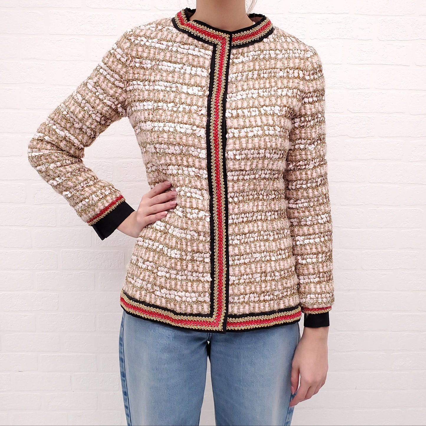 CHANEL VINTAGE 1960'S COLLECTABLE SEQUIN BLAZER - SIZE 38