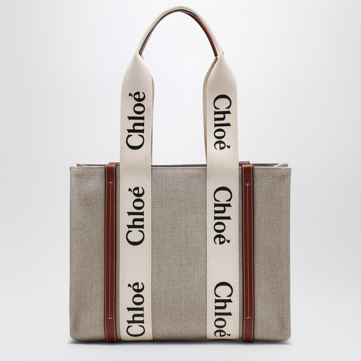 Chloe Woody Medium Bag In Beige Canvas Women