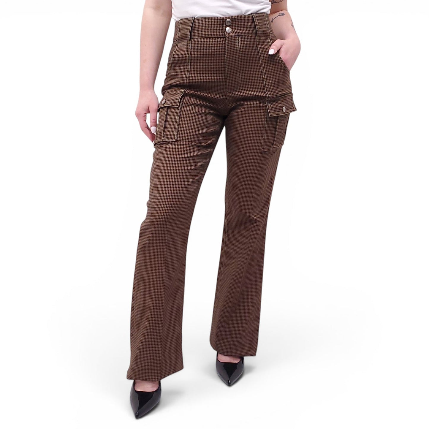 CHLOÉ PLAID CARGO FLARE TROUSERS - SIZE 38