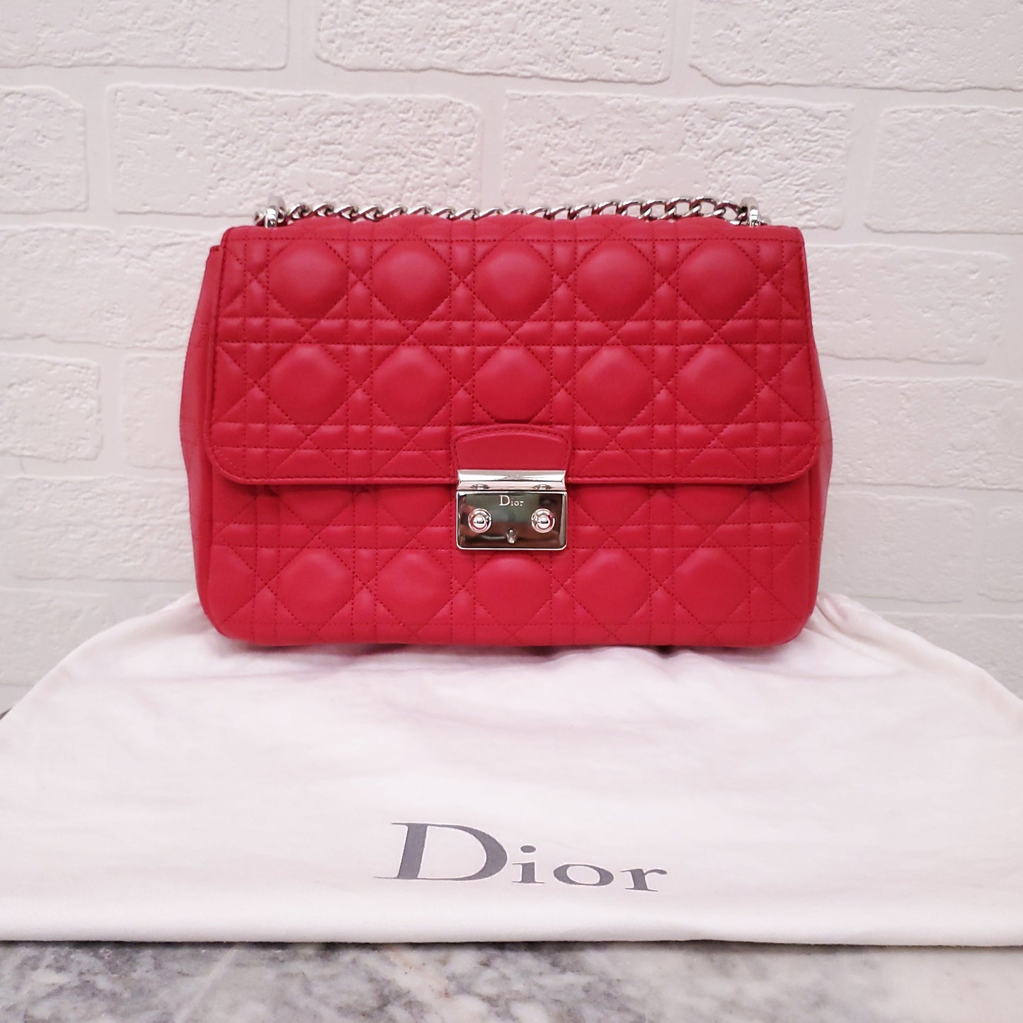 CHRISTIAN DIOR PINK LEATHER CANNAGE MEDIUM 'MISS DIOR' SHOULDER BAG