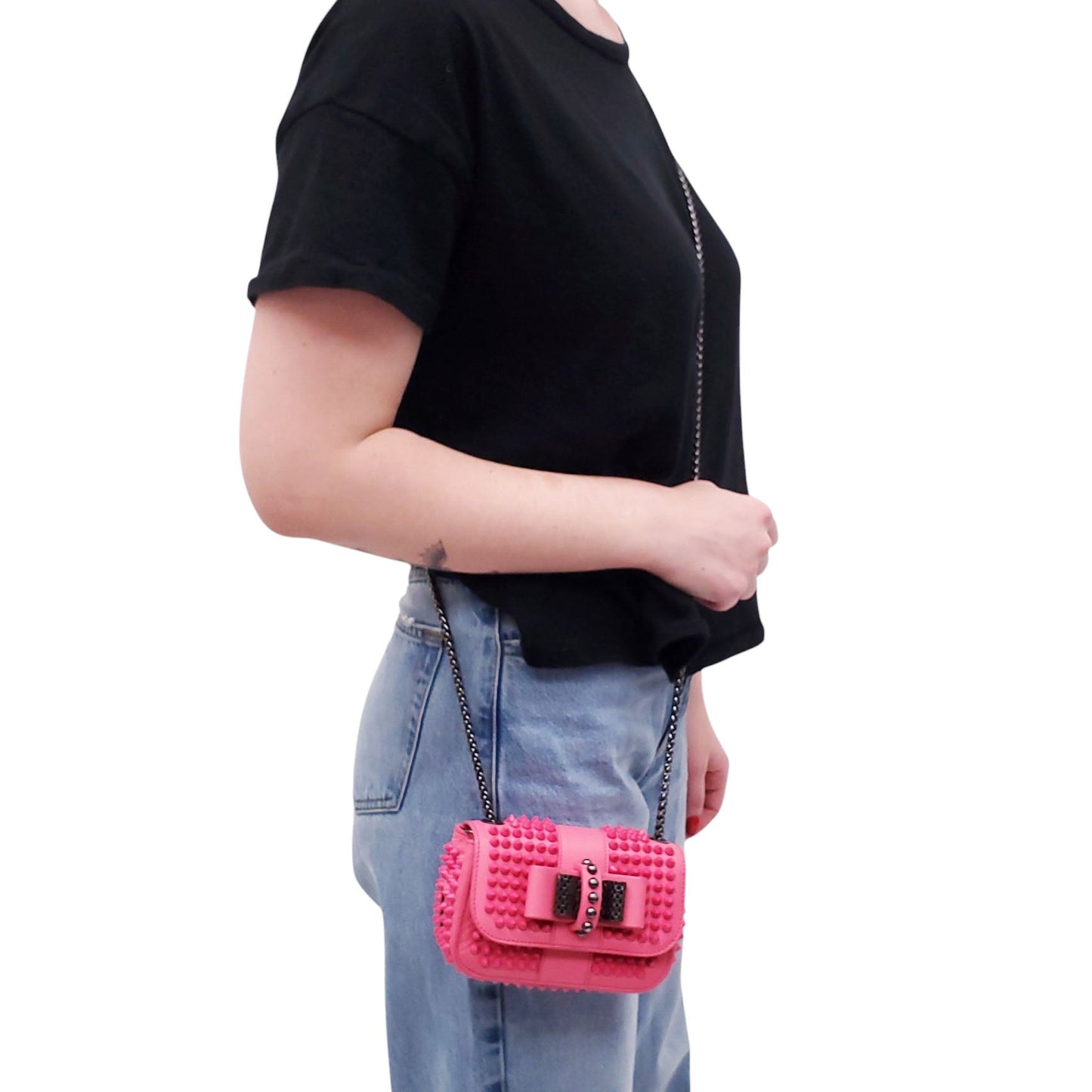CHRISTIAN LOUBOUTIN HOT PINK STUDDED MINI CROSSBODY BAG