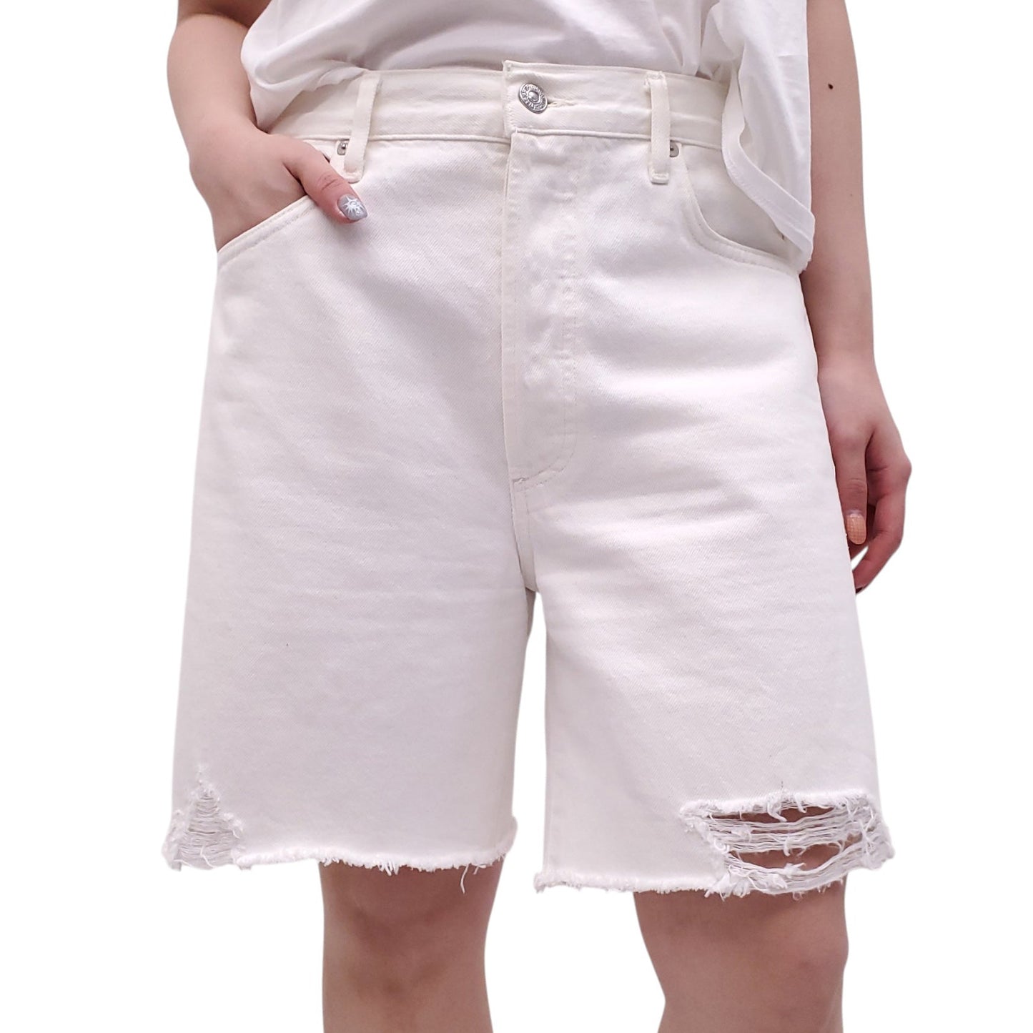 CITIZENS OF HUMANITY WHITE 'CAMILLA' DENIM SHORTS - SIZE 29