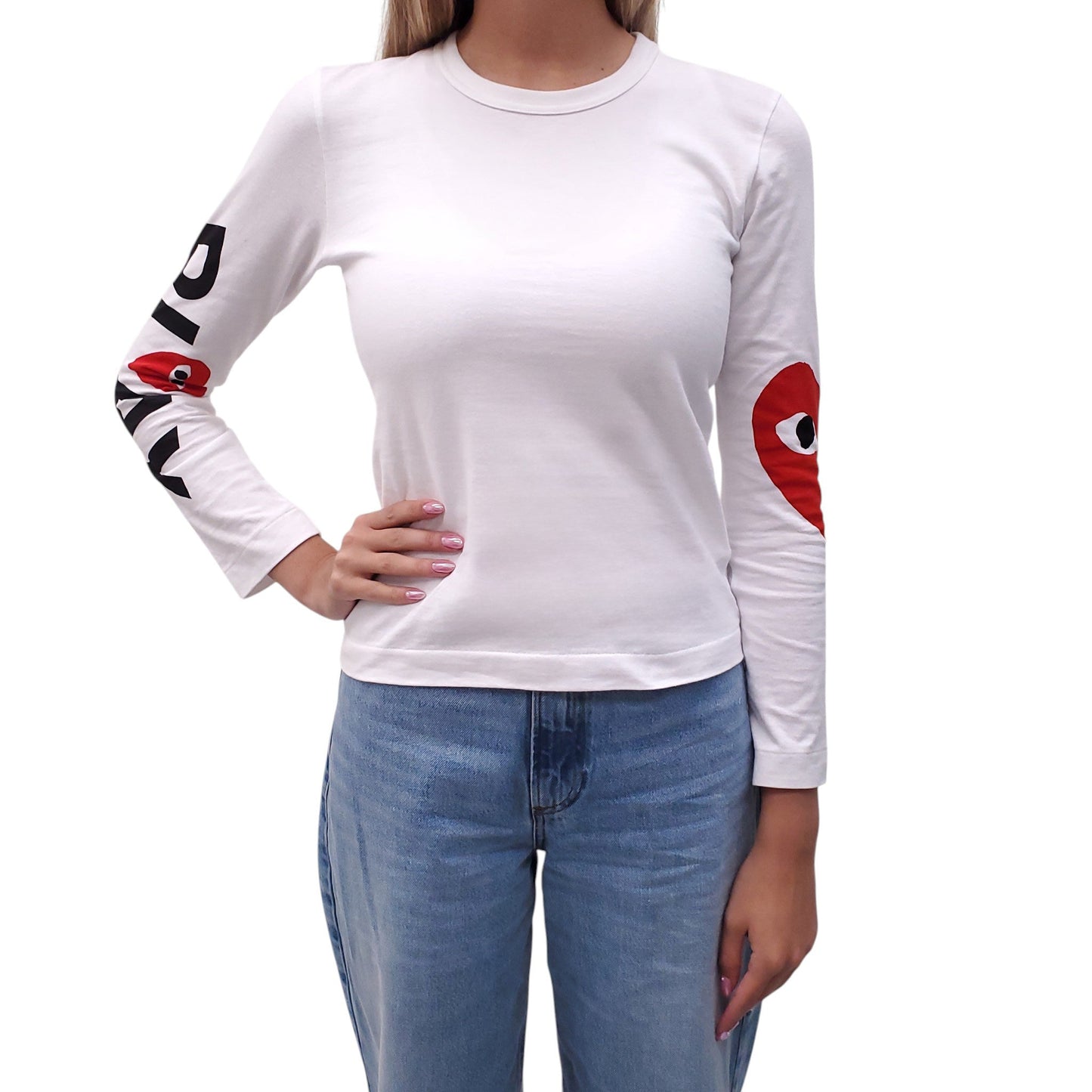 COMME DES GARÇONS PLAY WHITE LONG-SLEEVE TOP - SIZE XS