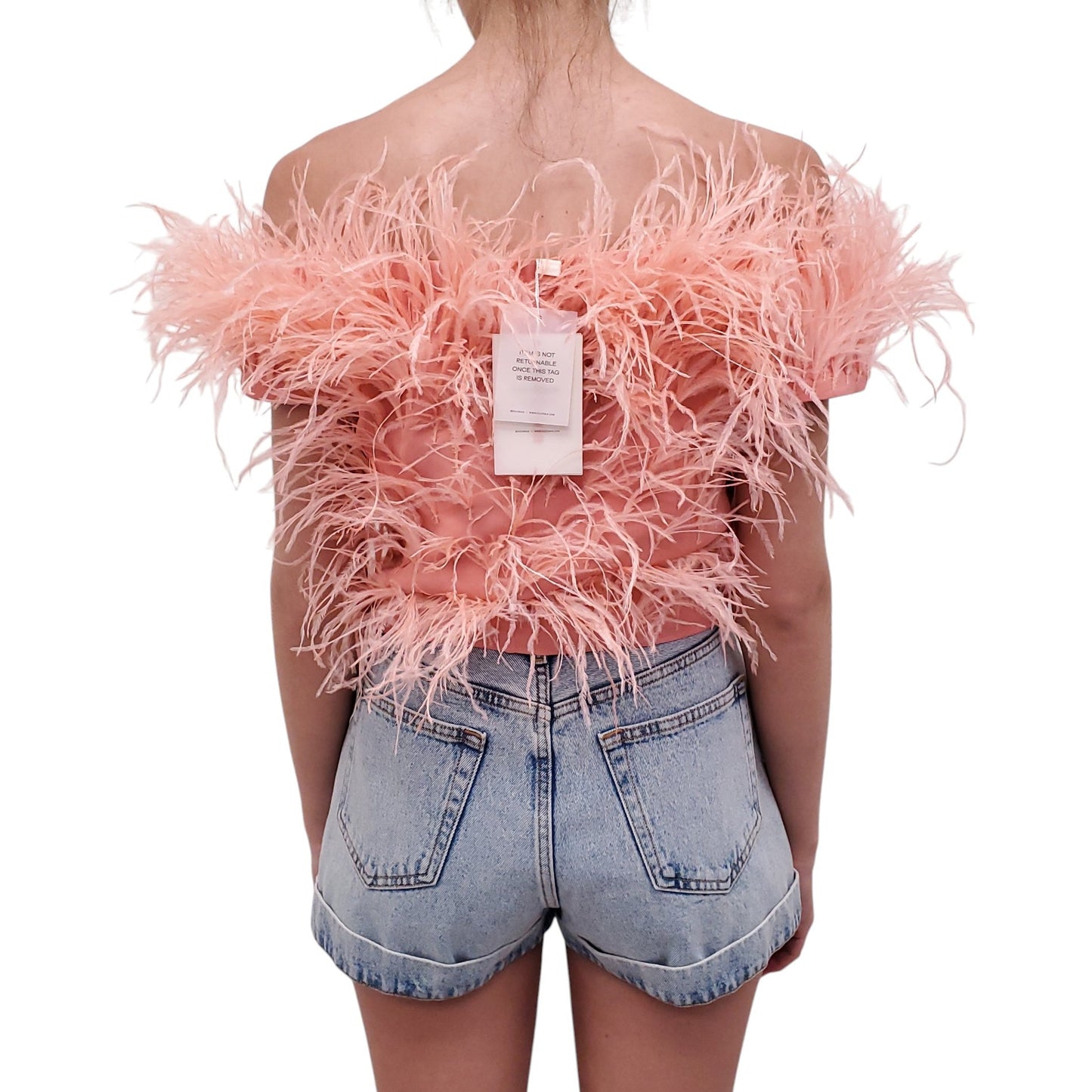 CULT GAIA PINK FEATHERED 'SOSHA' CROPPED TOP - SIZE 6