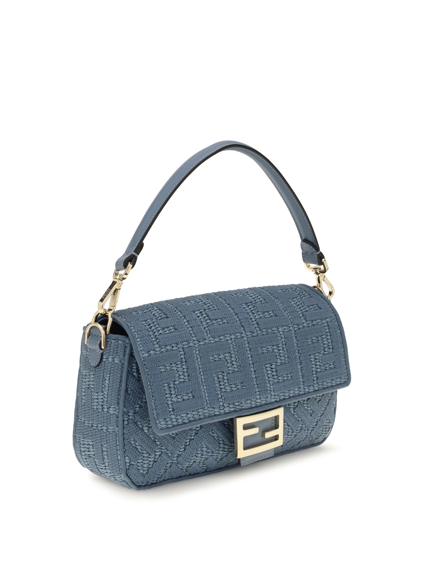 Fendi Women Medium Woven Raffia Shoulder Bag With Ff Embroidery