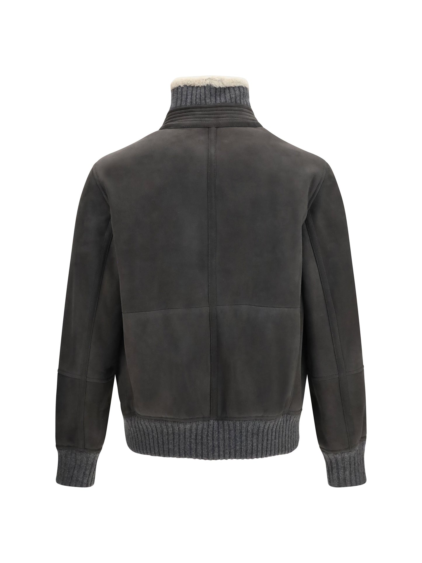 Brunello Cucinelli Men Shearling Jacket With Zip And High Neck