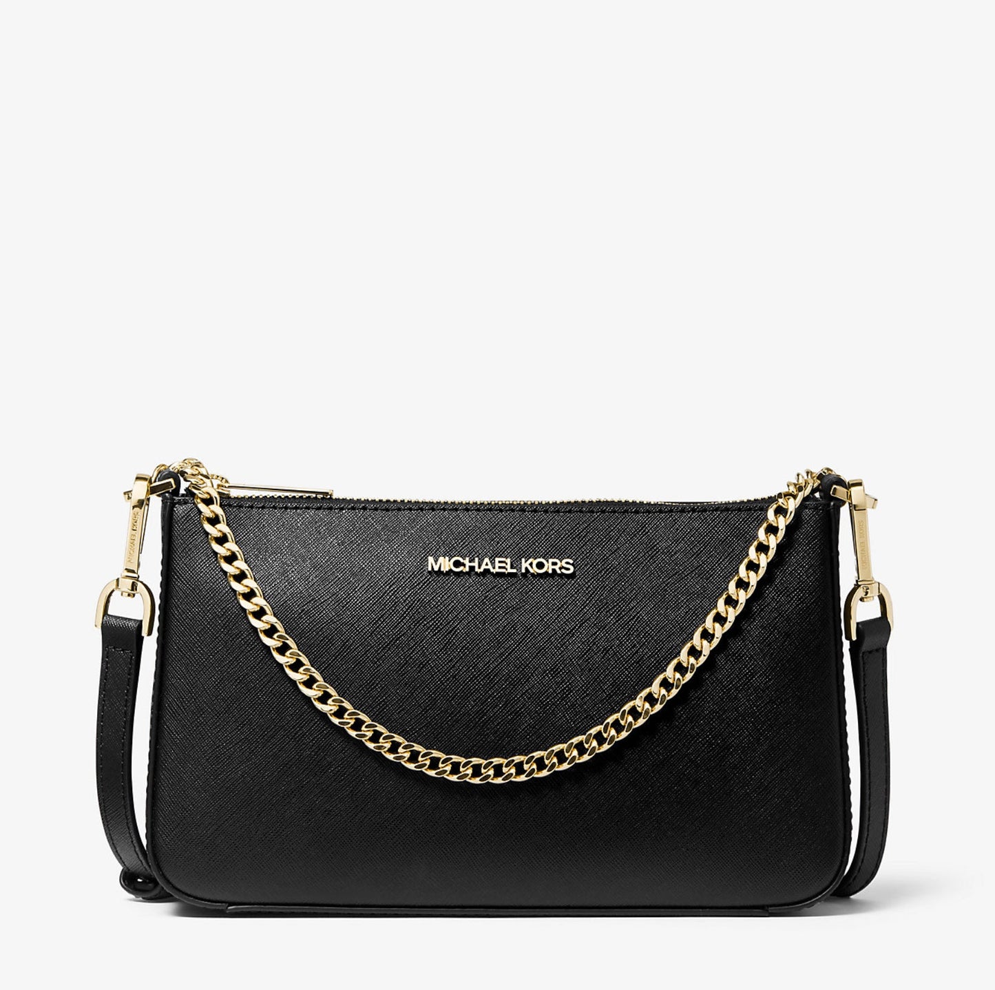 NWT Michael Kors Jet Set Medium Saffiano Leather Crossbody Bag In Black