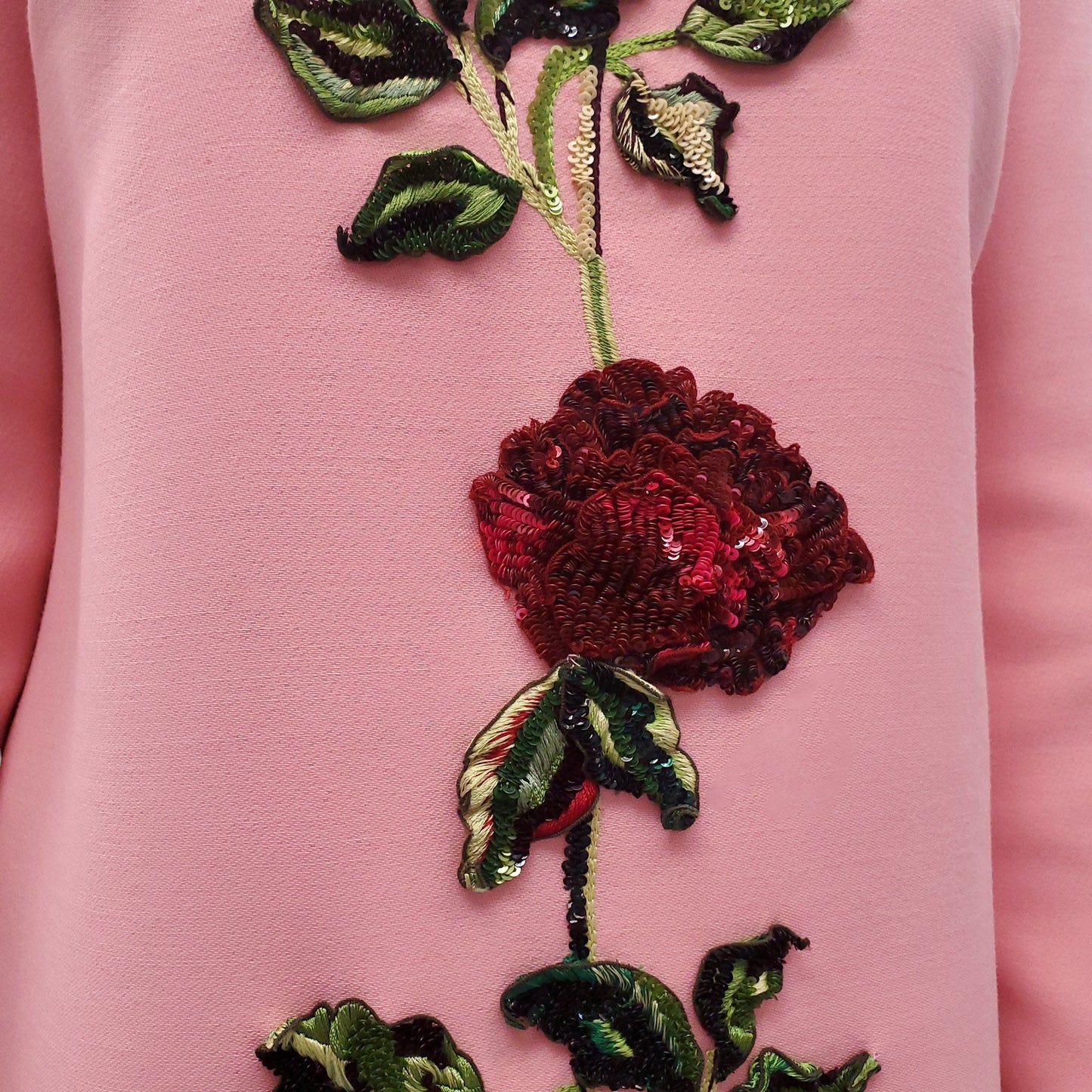 DOLCE & GABBANA PINK ROSE FLORAL CRYSTAL DRESS - SIZE 46