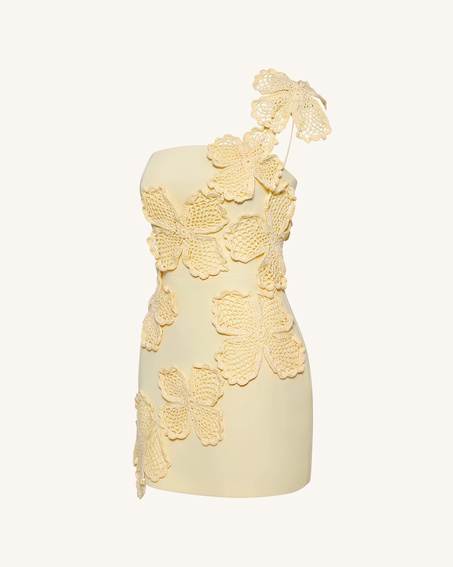 Crochet Floral Appliqué Mini Dress - Yellow