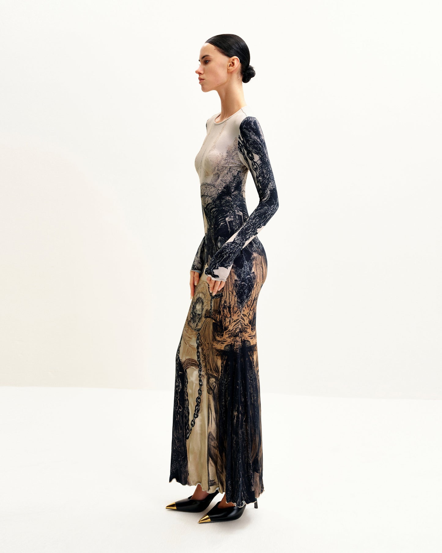 Isabella Vintage Print Dress - Brown & Black