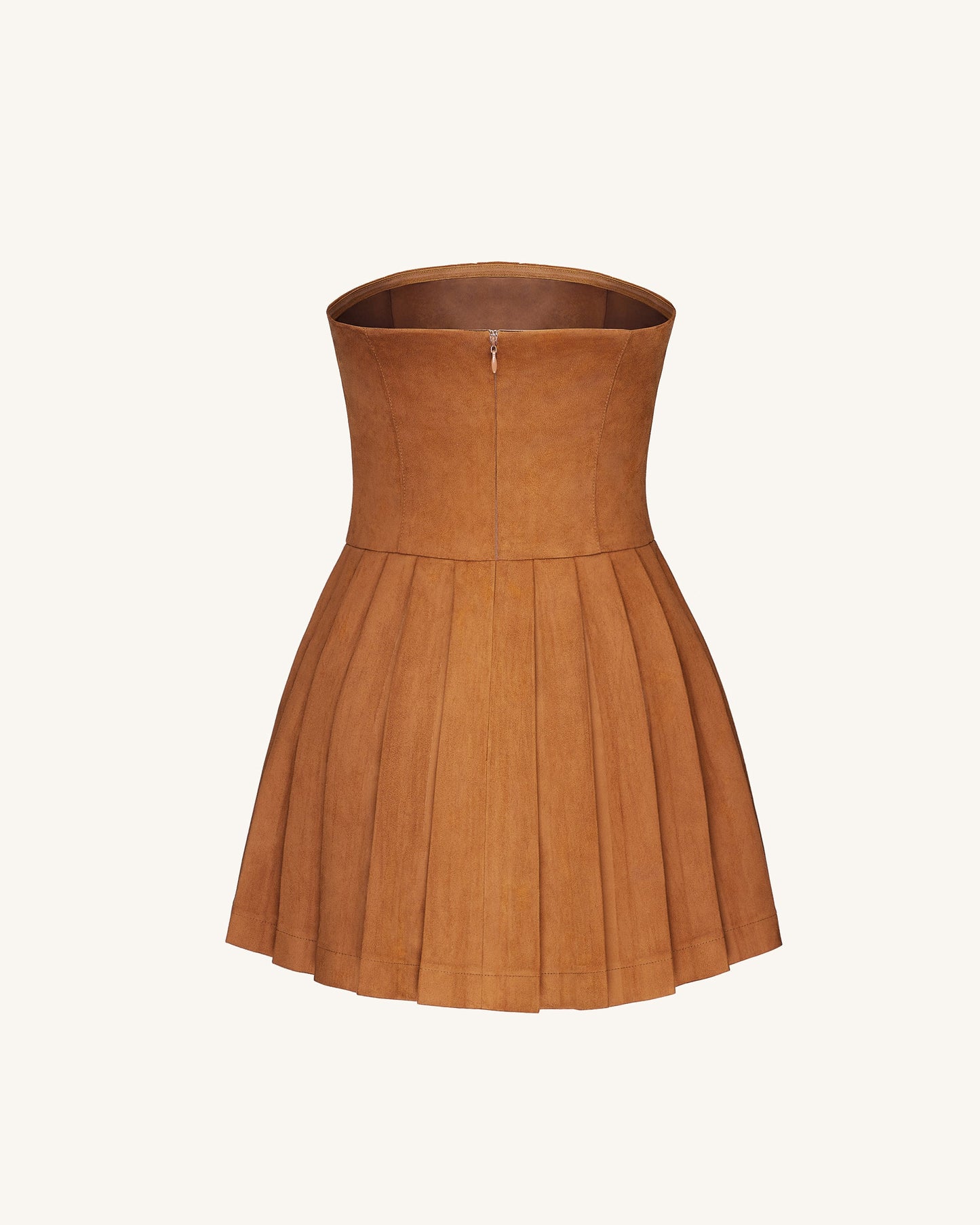 Ellie Pleated Velvet Dress - Caramel