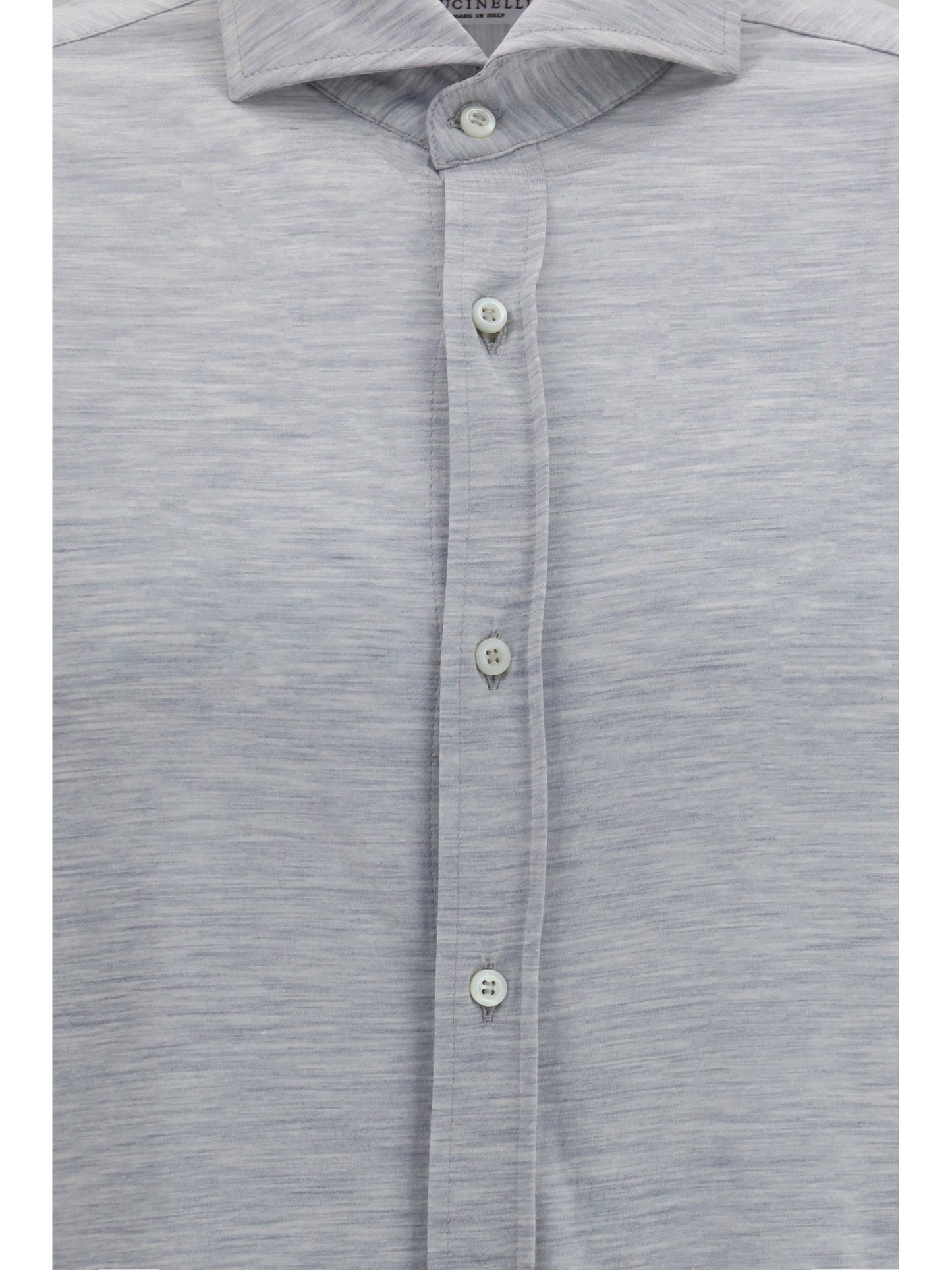 Brunello Cucinelli Men Silk And Cotton Jersey Shirt With Spread Collar