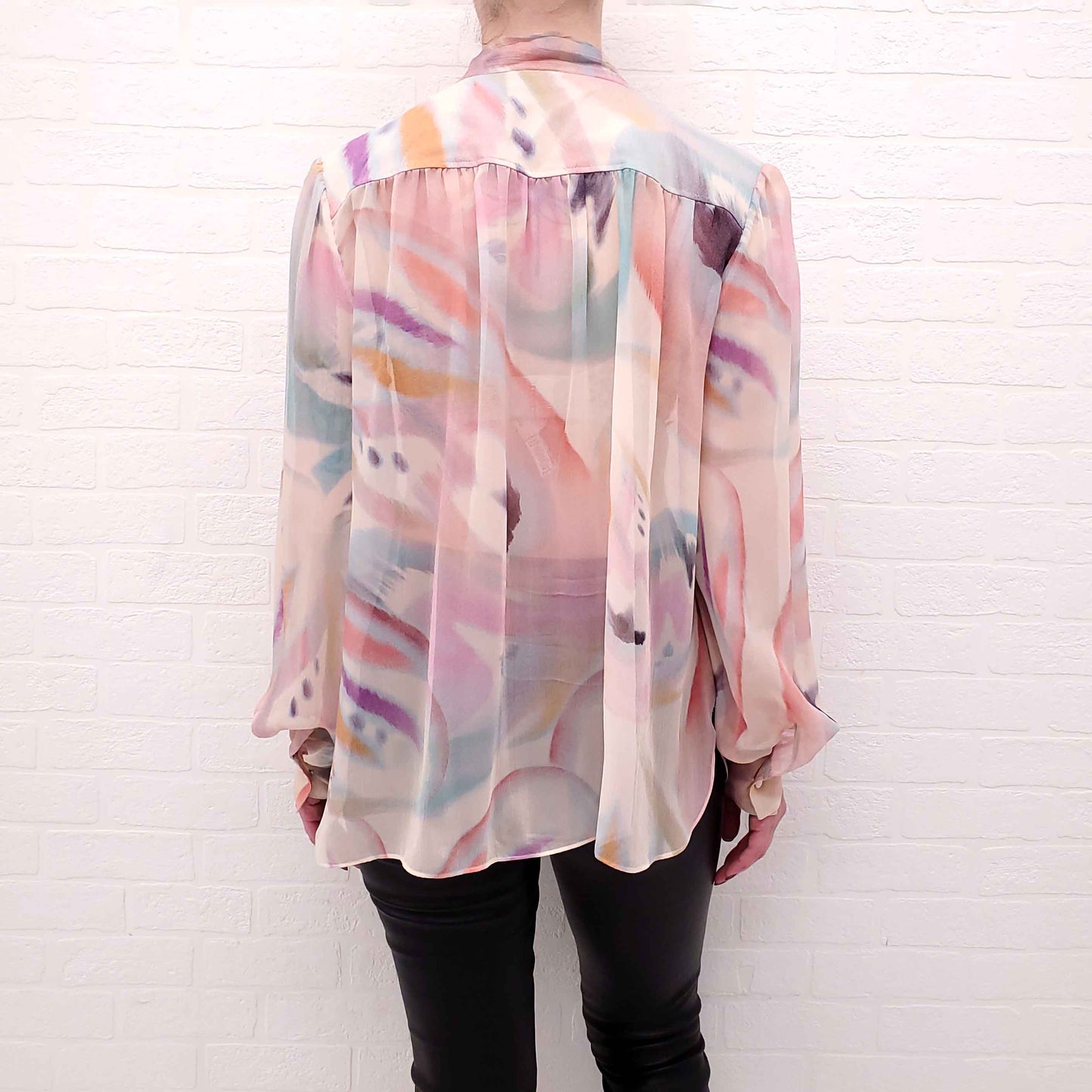 ETRO CREAM AND PASTEL SHEER BLOUSE WITH NECKTIE - SIZE 44
