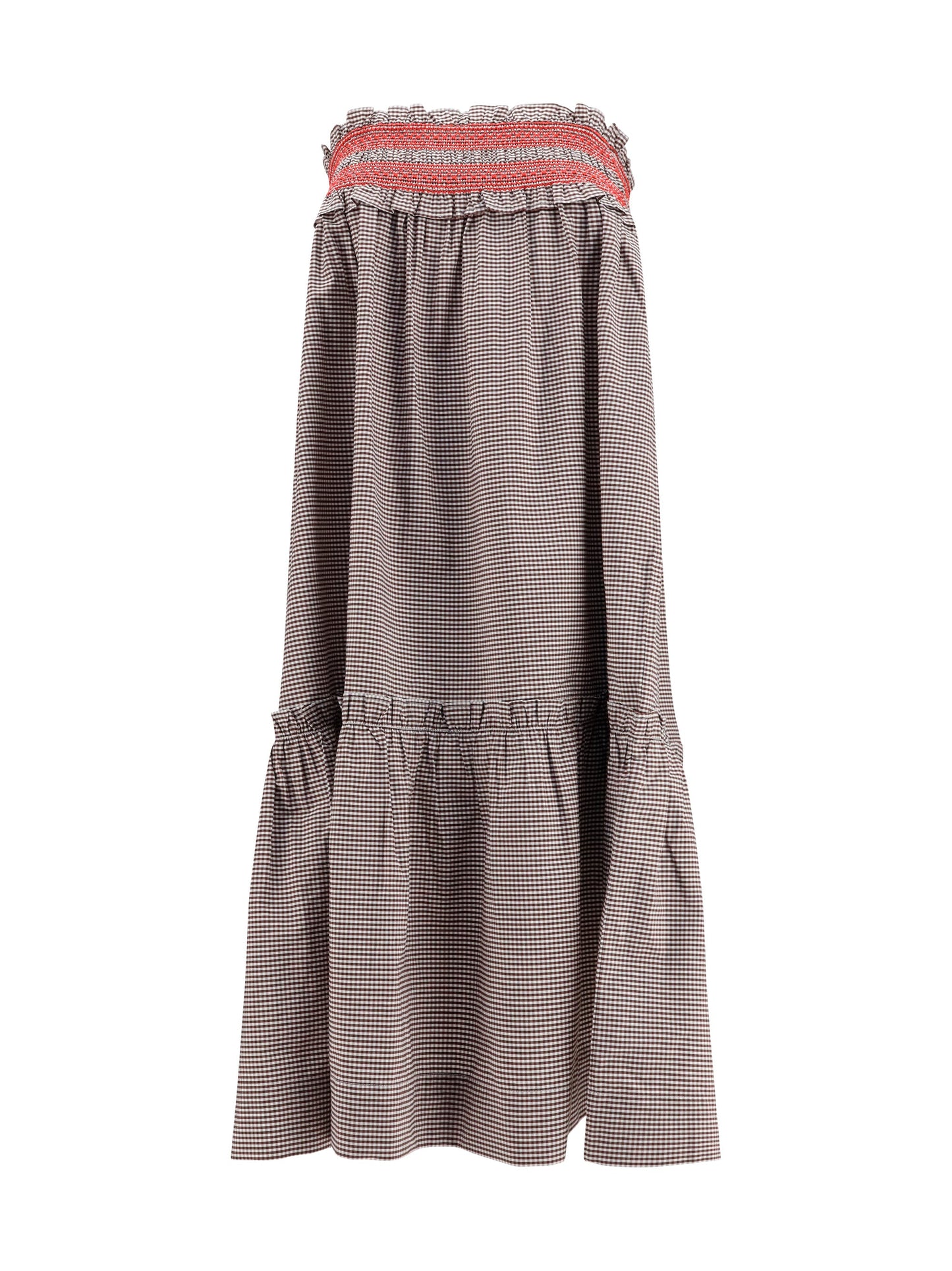 Ganni Women Checked Cotton Skirt With Gathered Waist