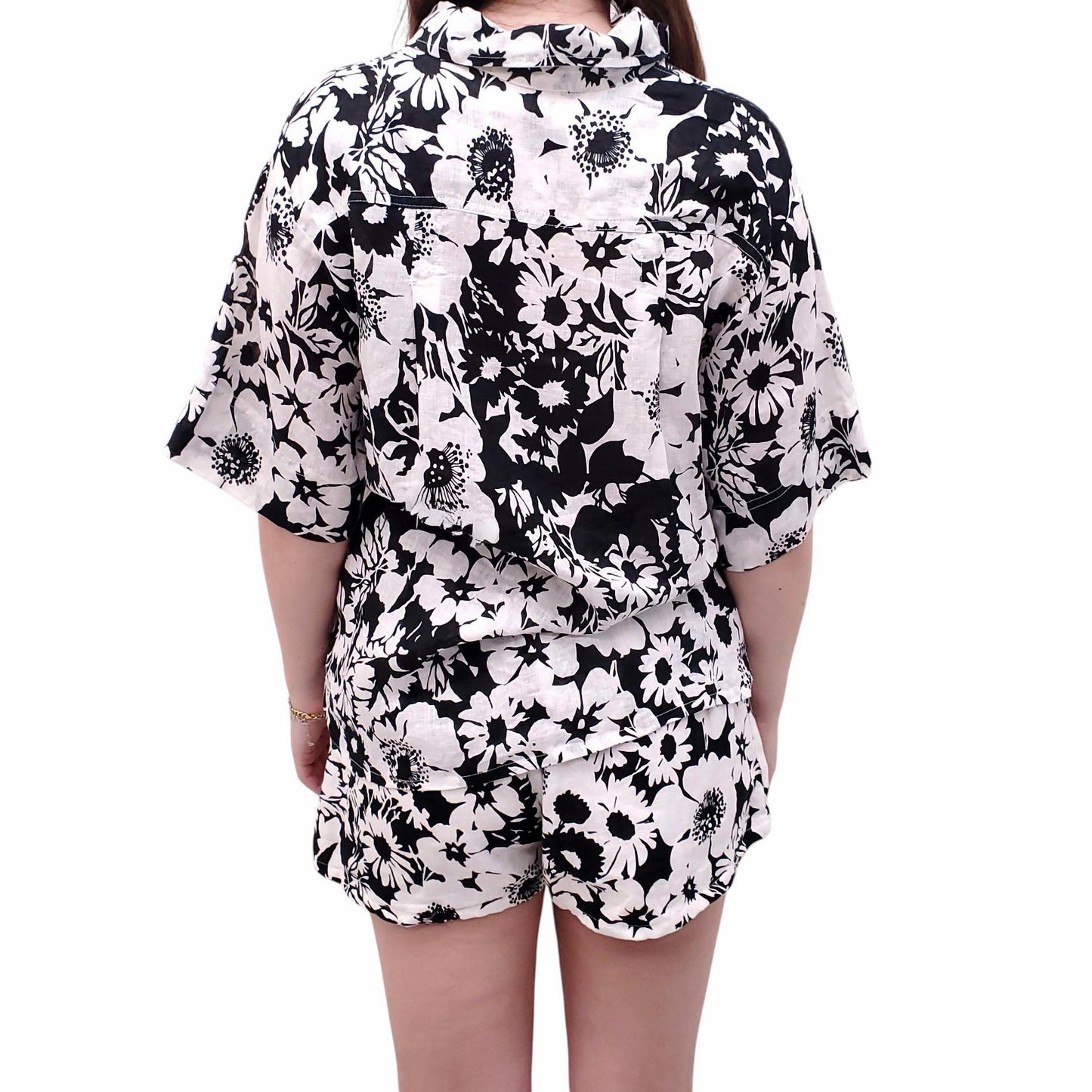 FAITHFULL THE BRAND BLACK AND WHITE COTTON SHORT SET - SIZE 4