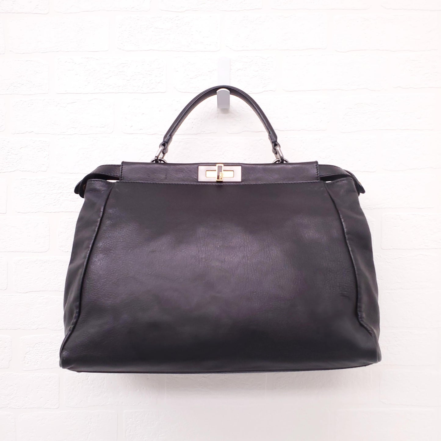 FENDI BLACK MEDIUM PEEKABOO BAG WITH PINK INTERIOR