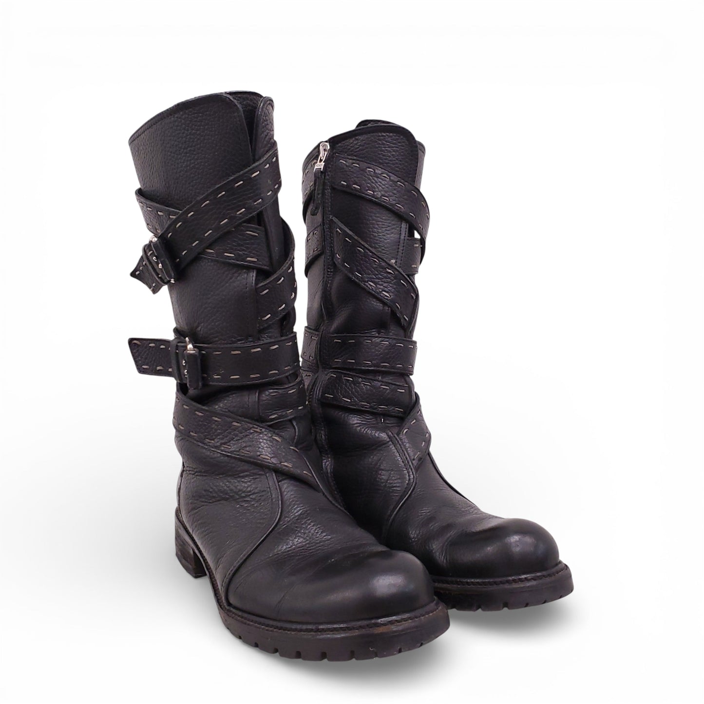 FENDI BLACK WRAP AROUND BOOTS - SIZE 39