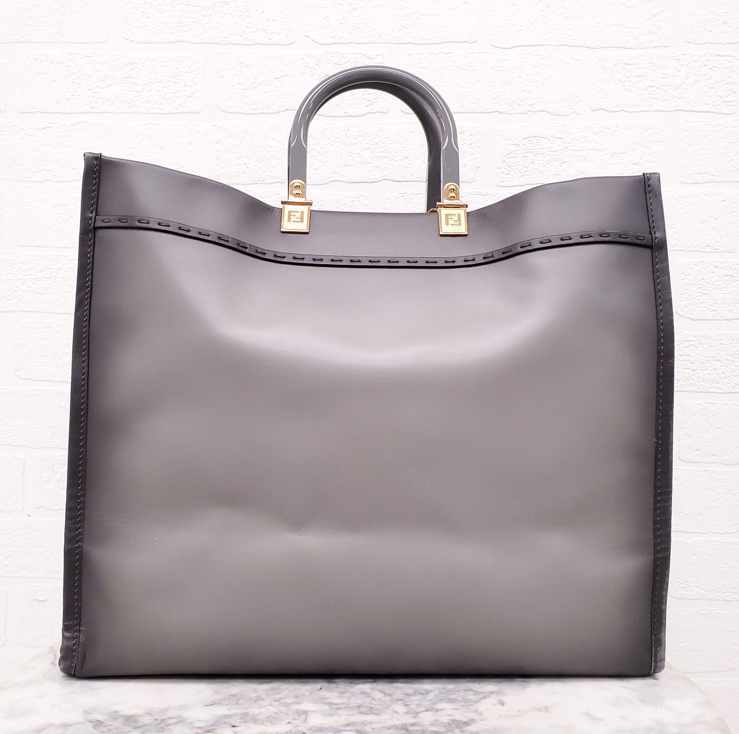 FENDI GREY LEATHER MEDIUM SUNSHINE TOTE