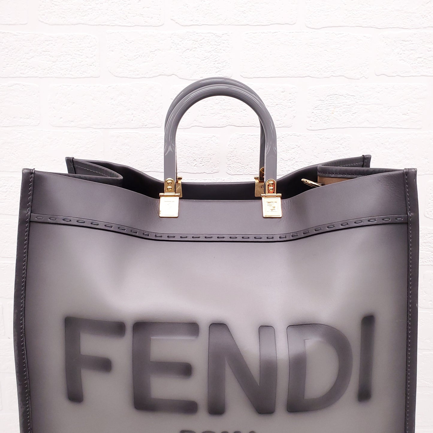 FENDI GREY LEATHER MEDIUM SUNSHINE TOTE