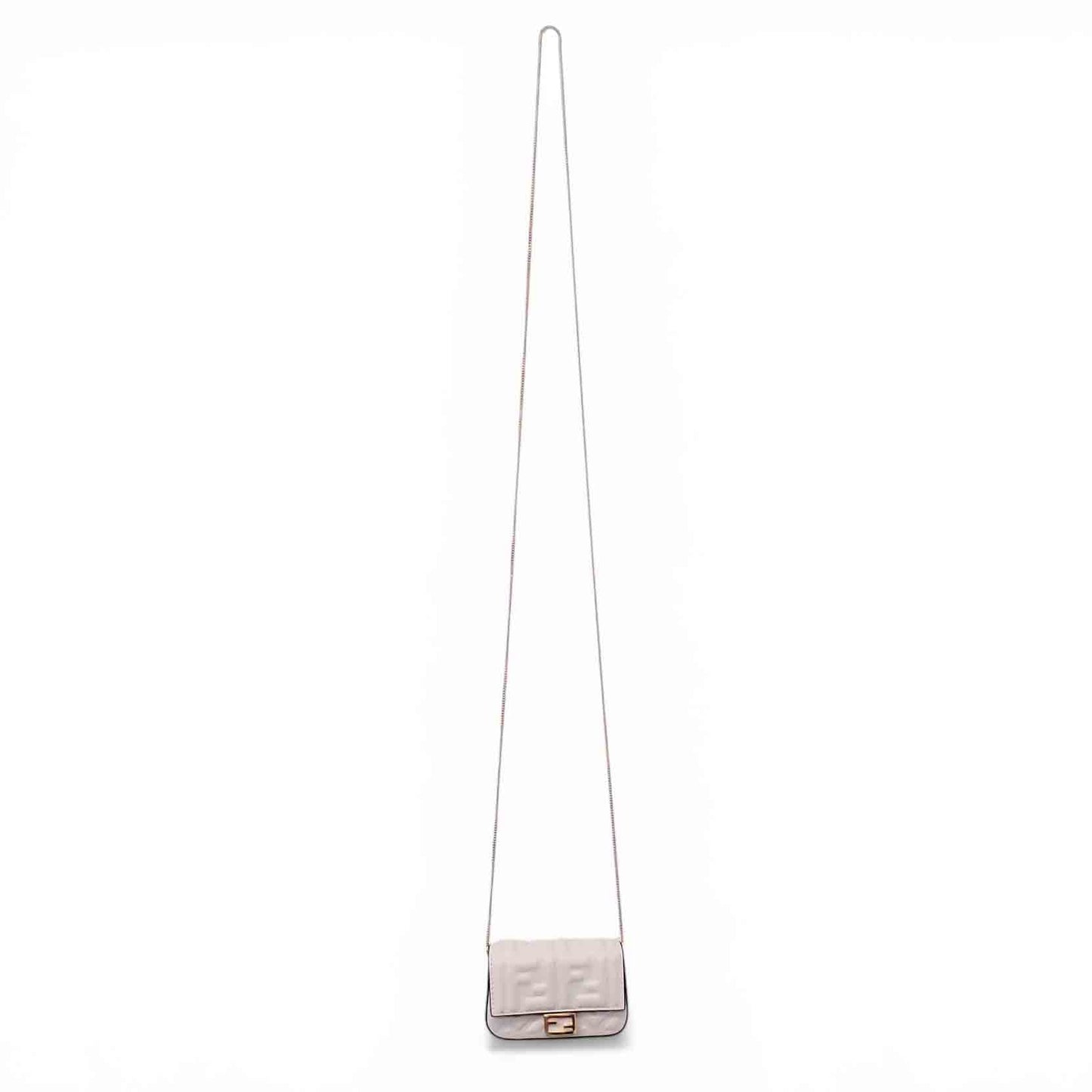 FENDI MINI WHITE NAPPA MATISSE FF EMBOSSED NANO BAGUETTE WITH CHAIN