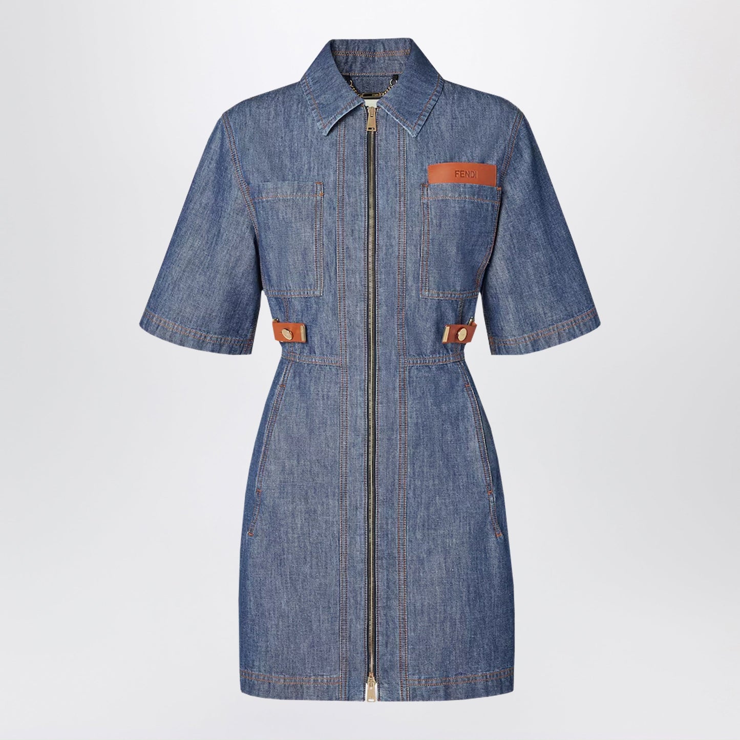 Fendi Navy Blue Chambray Dress Women