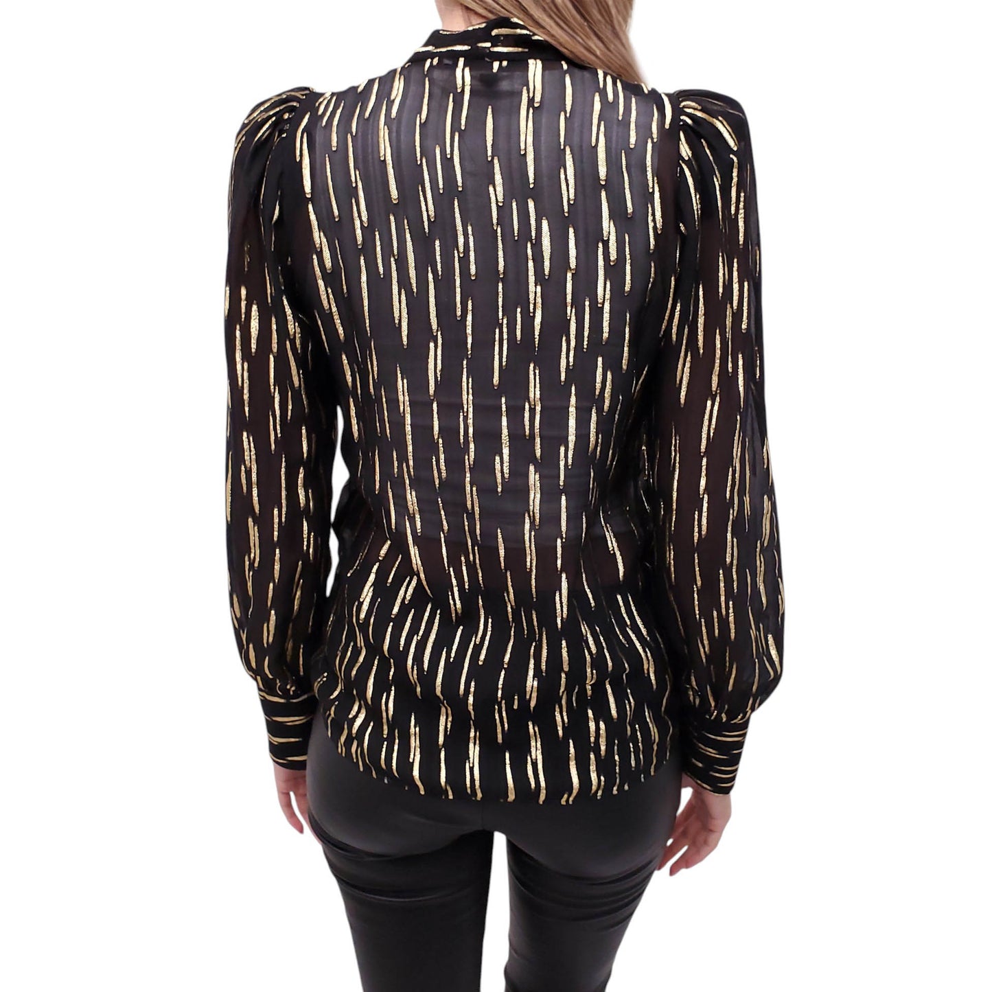 GIVENCHY BLACK SHEER BLOUSE WITH METALLIC GOLD DETAILS - SIZE 34