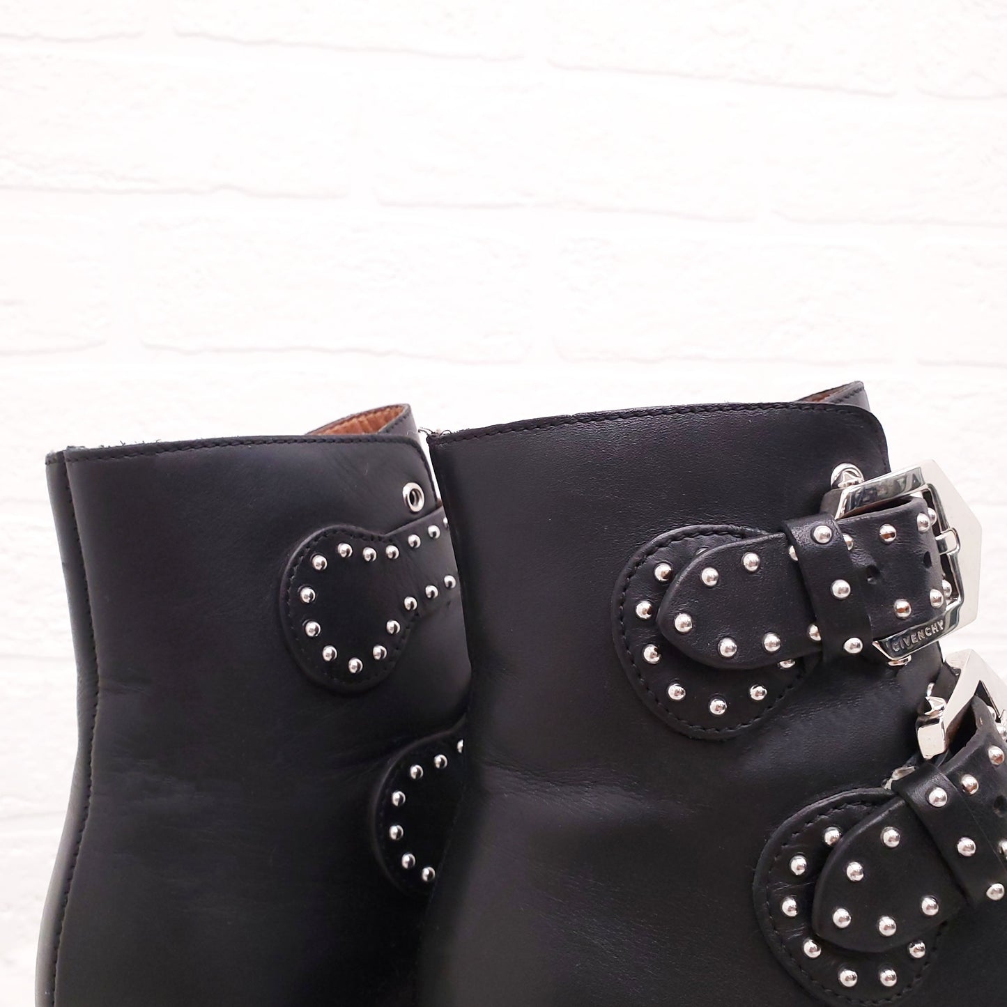 GIVENCHY BLACK STUDDED BUCKLE BOOTS - SIZE 35.5