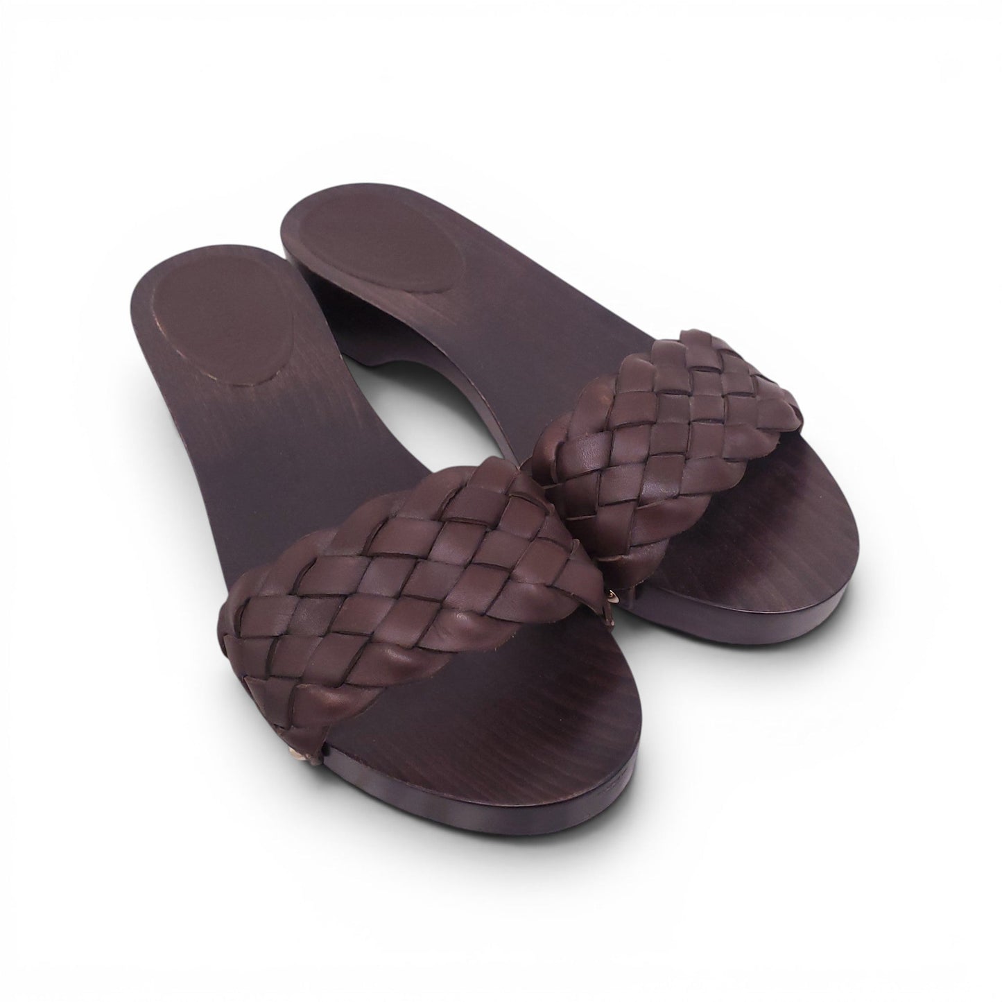 GUCCI BROWN WOOD WOVEN FLATS - SIZE 6.5