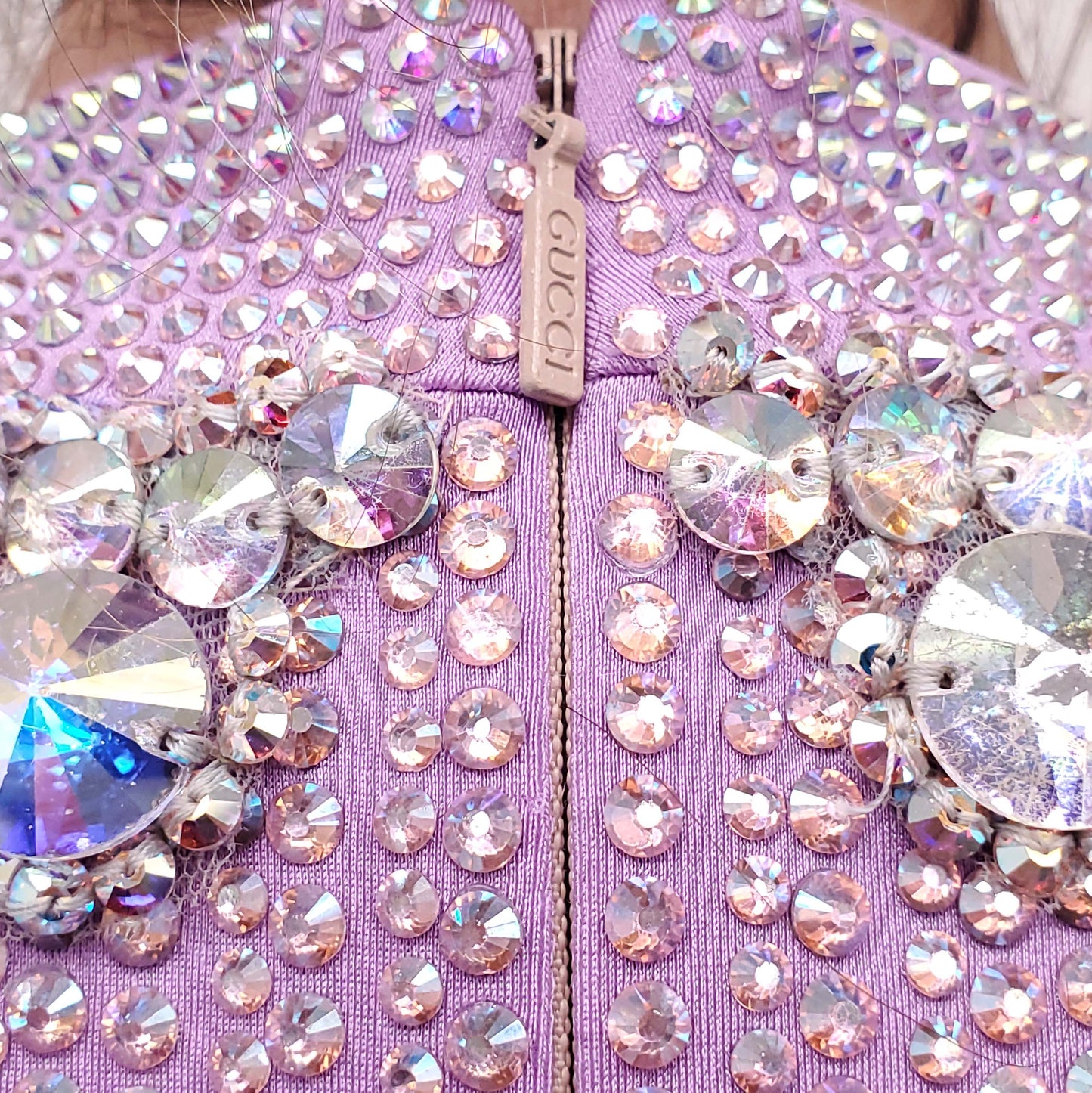 GUCCI PURPLE CRYSTAL AND MESH BODYSUIT - SIZE 46