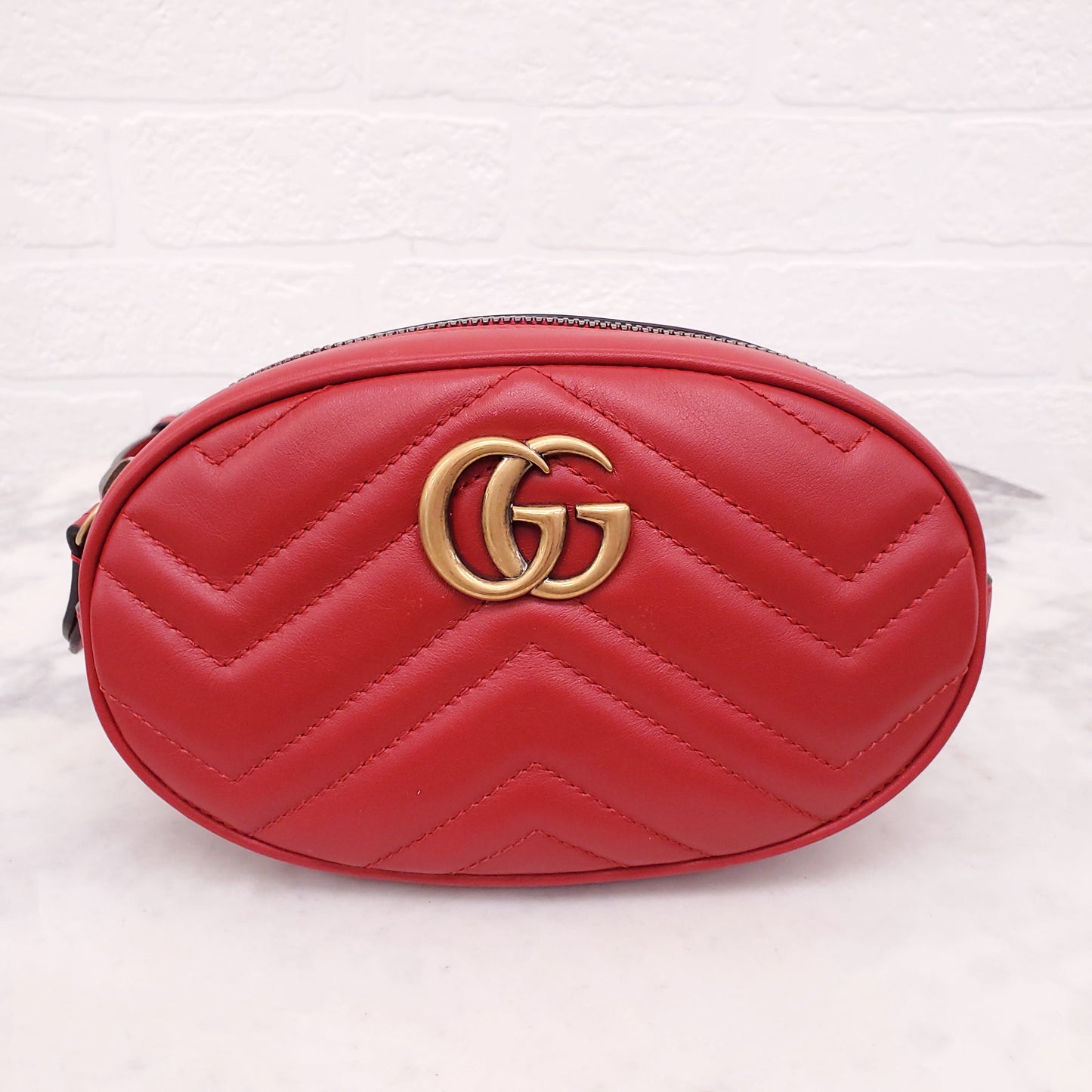 GUCCI RED GG MARMONT BELT BAG - SIZE 85