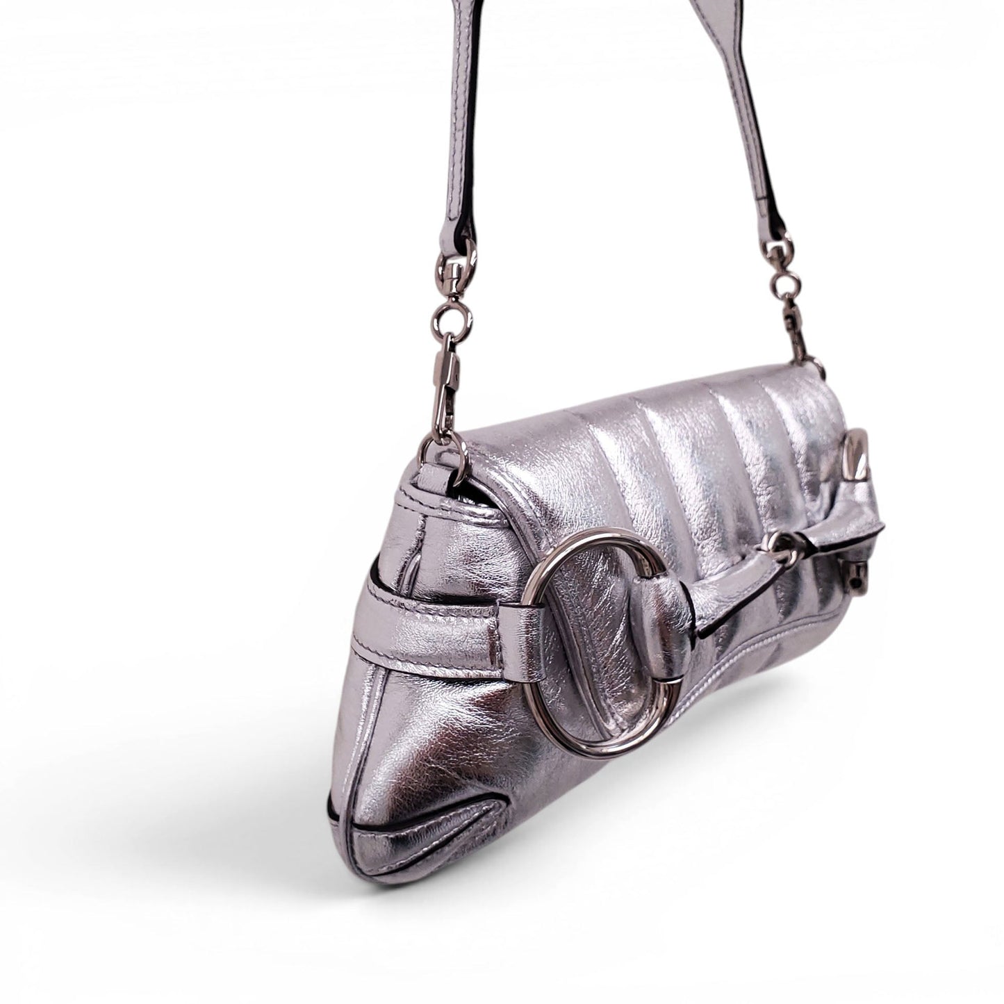 GUCCI SILVER METALLIC HORSEBIT CHAIN BAG