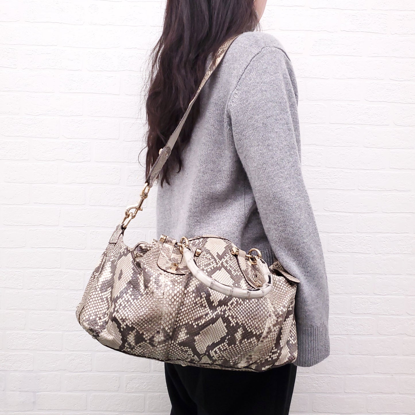 GUCCI SNAKESKIN HANDBAG WITH BAMBOO HANDLE