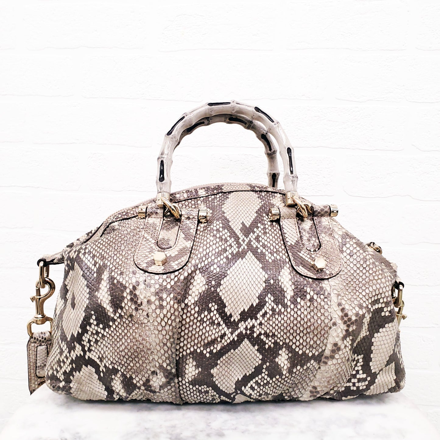 GUCCI SNAKESKIN HANDBAG WITH BAMBOO HANDLE