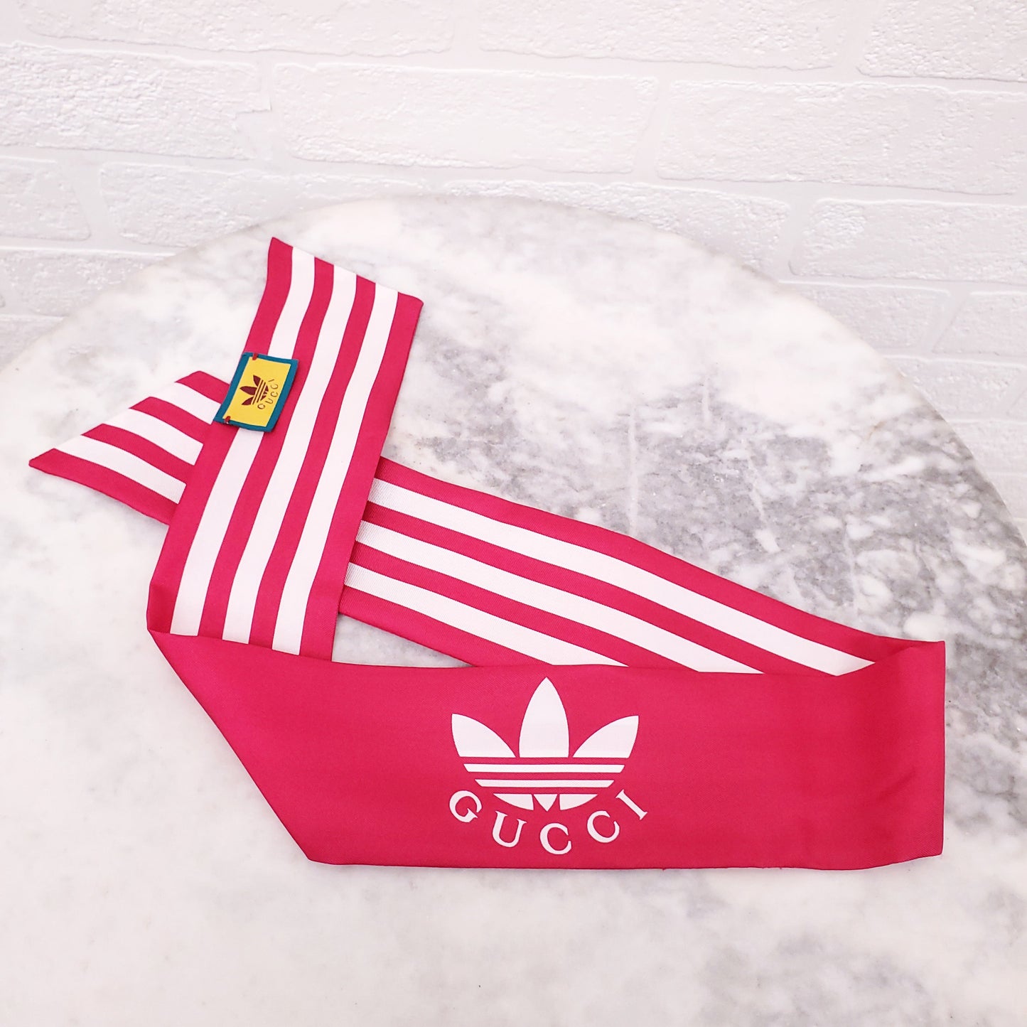 GUCCI X ADIDAS PINK LOGO SILK TWILLY