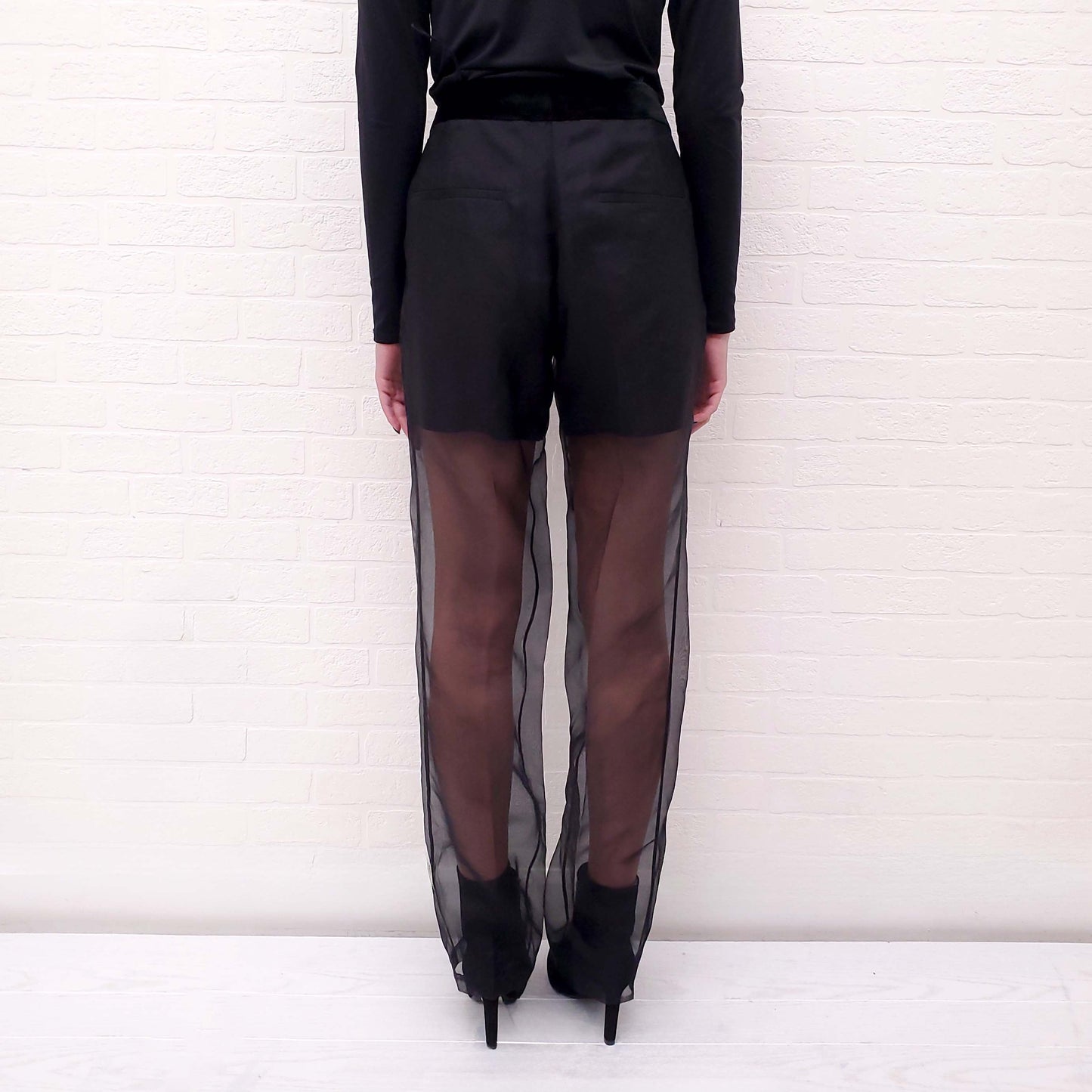 HELMUT LANG BLACK ORGANZA SHEER STRAIGHT LEG PANTS - SIZE 6