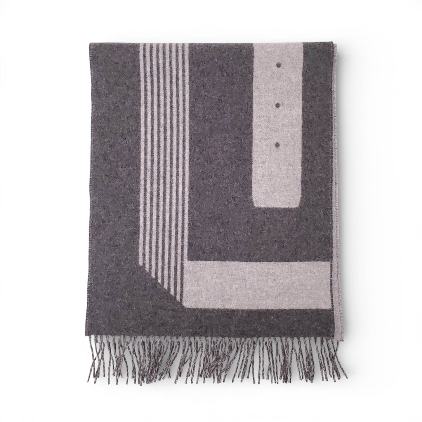 HERMÈS GREY DOUBLE SIDED BELT PRINT CASHMERE SCARF