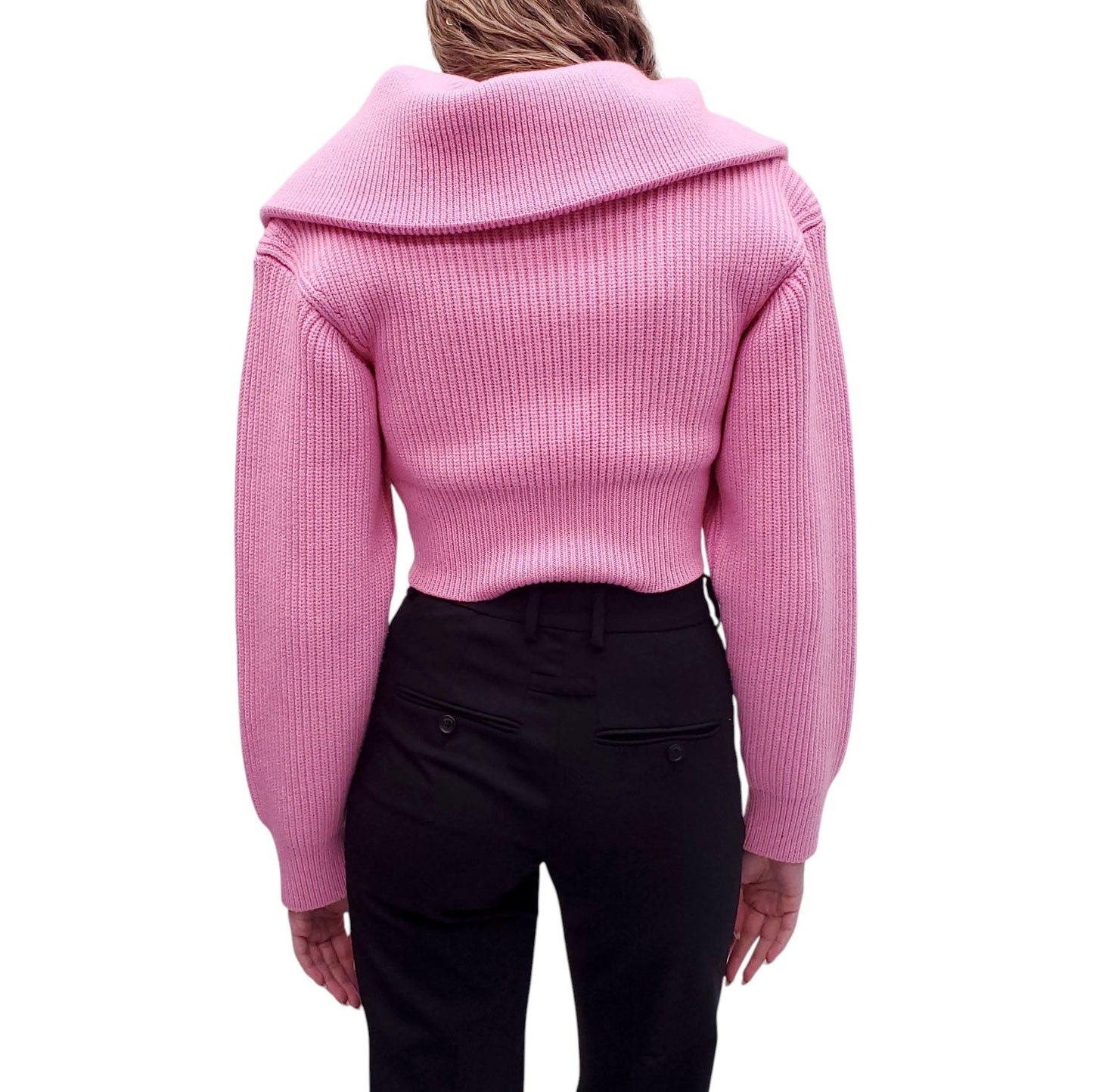 JACQUEMUS PINK 'LE MAILLE RISOUL' KNIT LAYERED CROPPED SWEATER - SIZE 36