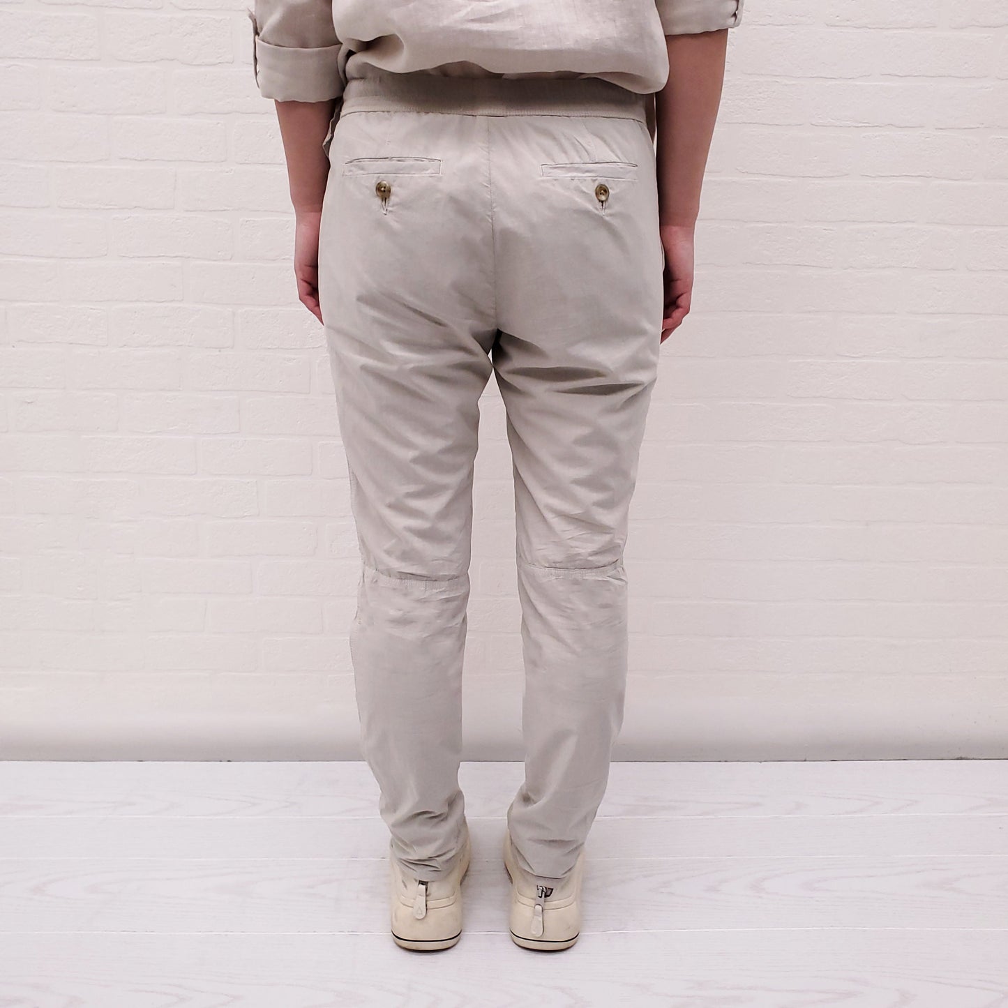 JAMES PERSE OATMEAL COTTON TROUSERS WITH DRAWSTRING - SIZE 0/XS