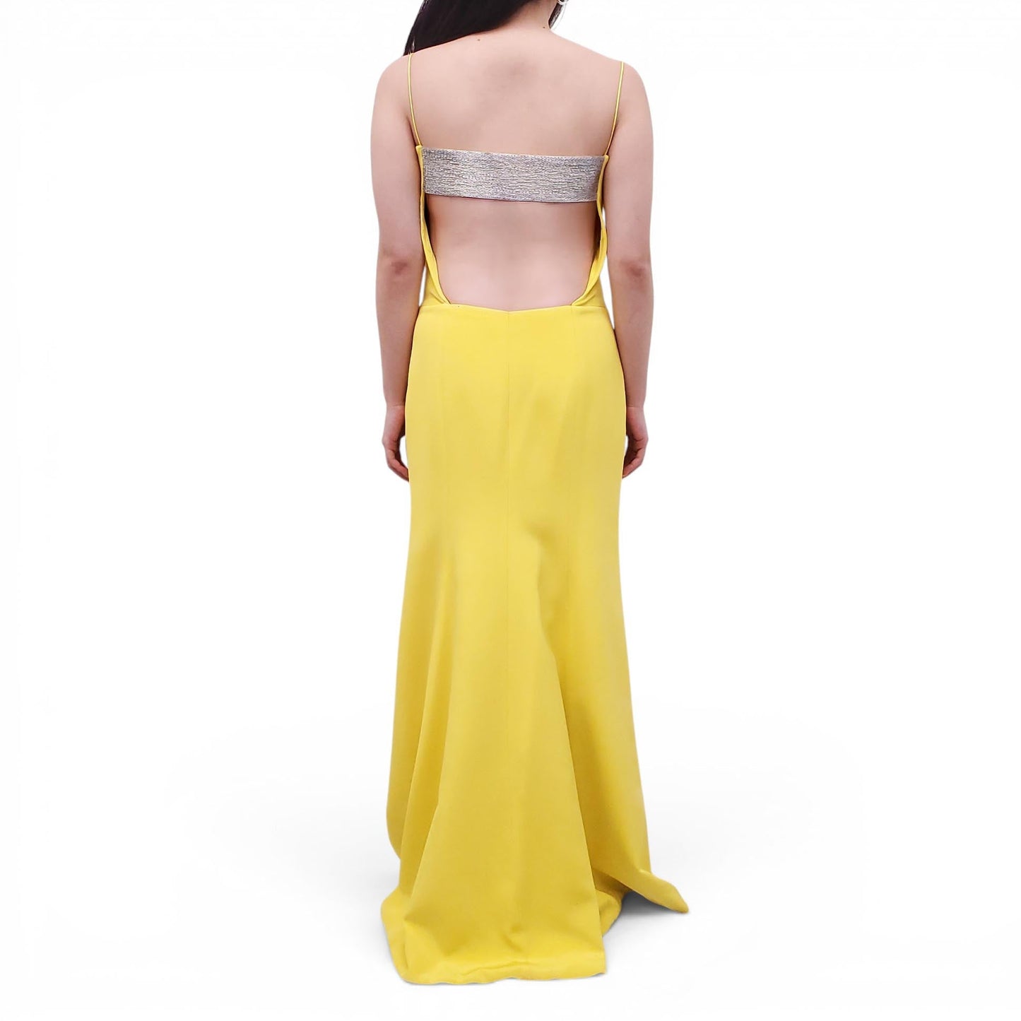 KAUFMANFRANCO YELLOW GOWN WITH SILVER BEADED DETAIL - SIZE 6