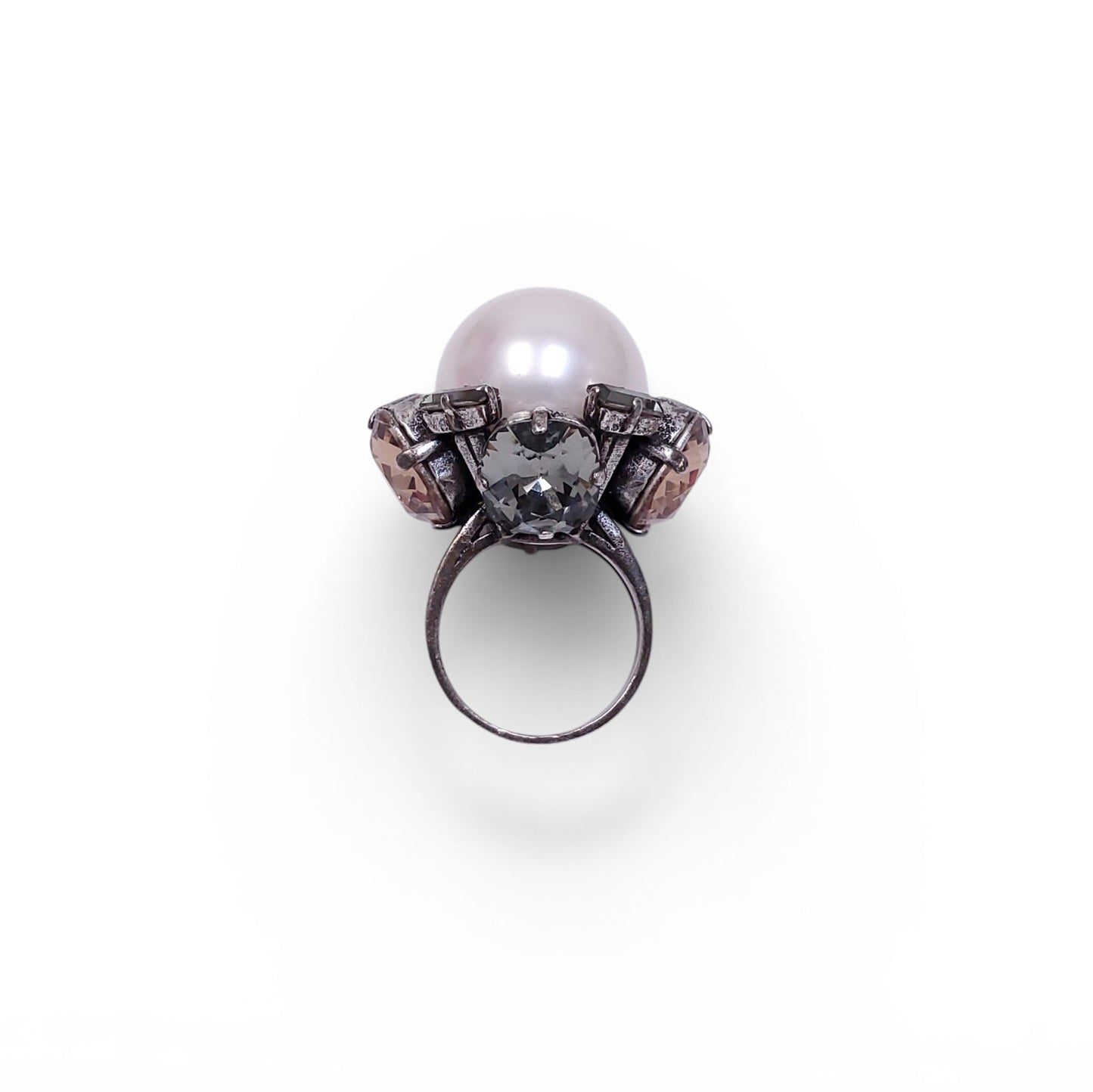 LANVIN LARGE PEARL AND CRYSTAL RING - SIZE 7