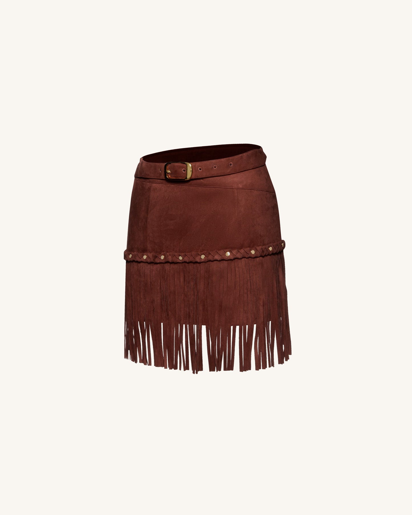 Western-Style Sueded Fringe Skirt - Burgundy