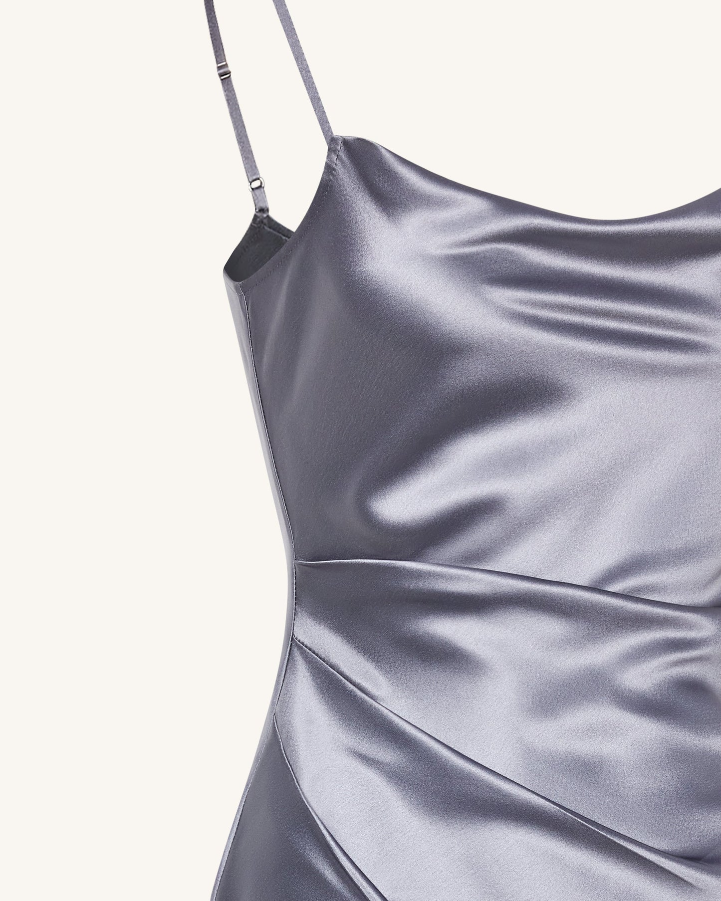 Liquid Satin Cowl-Slit Gown - Silver