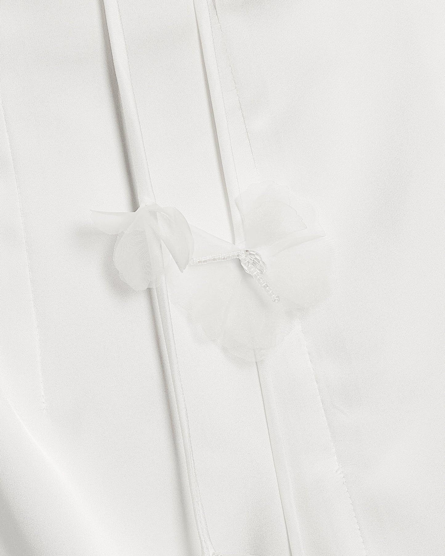 Satin Strappy Maxi Dress with Floral Streamers - White